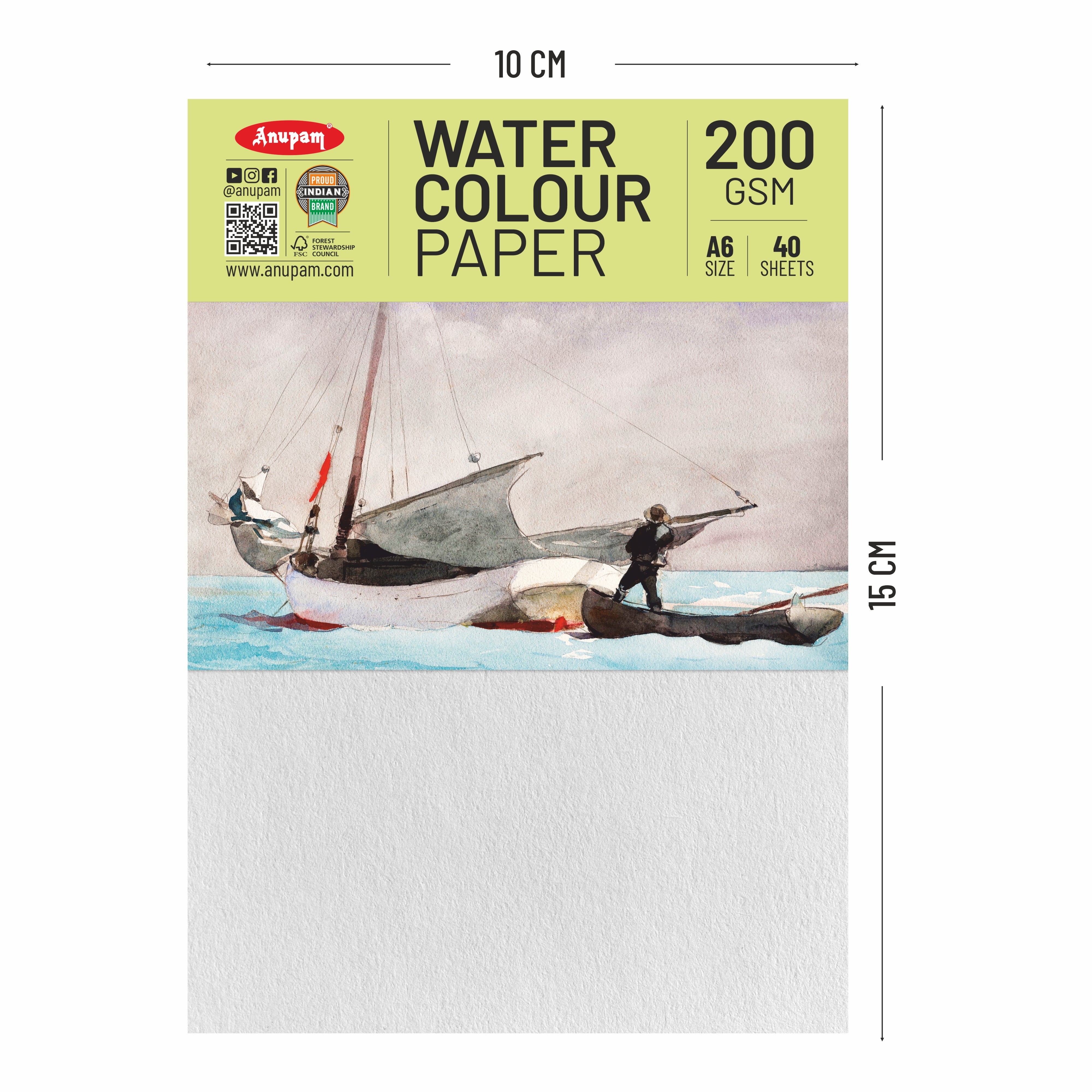 Anupam Watercolour Paper Loose Sheets-Natural white-Grained Surface-Cold Pressed-(200 and 300 GSM)