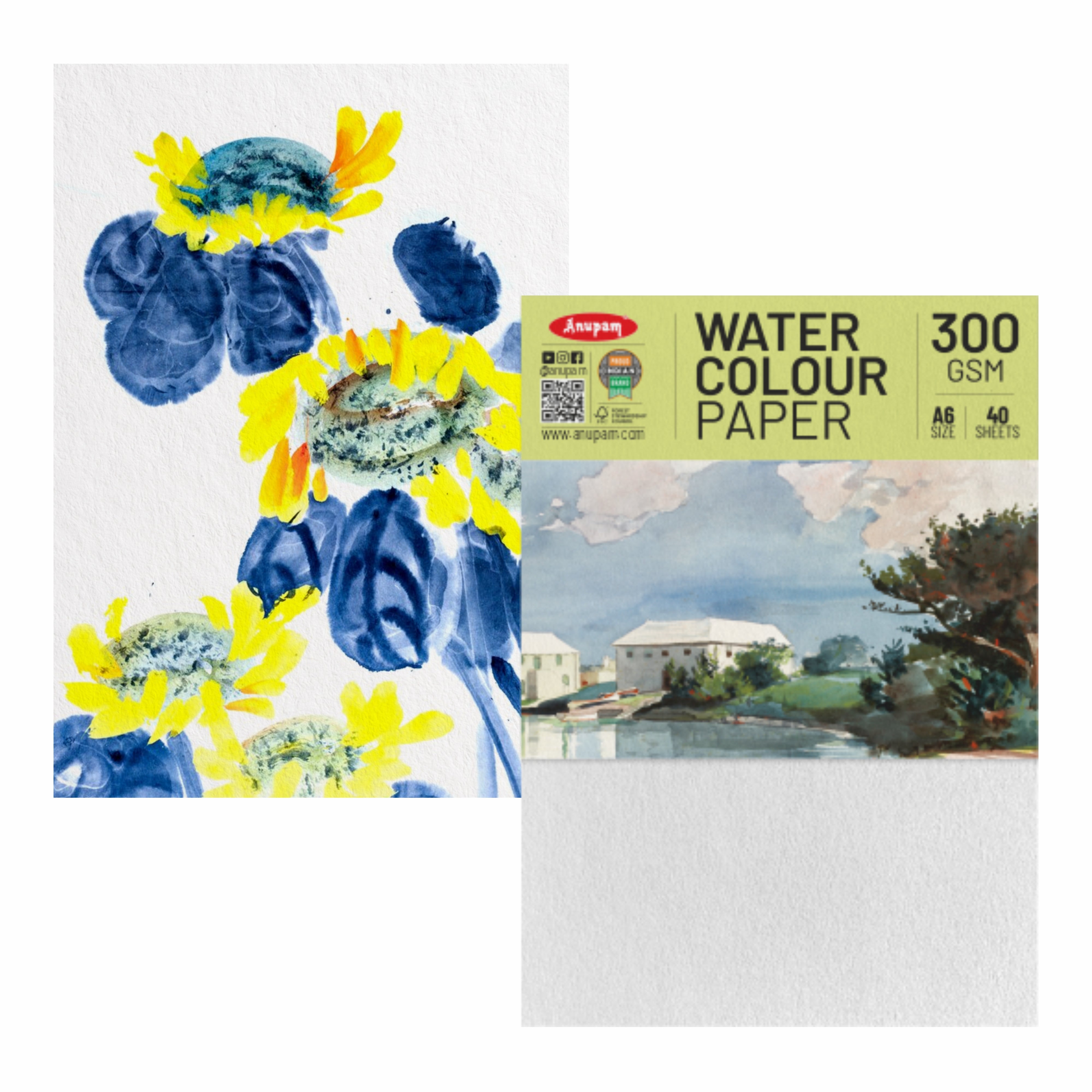 Anupam Watercolour Paper Loose Sheets-Natural white-Grained Surface-Cold Pressed-(200 and 300 GSM)