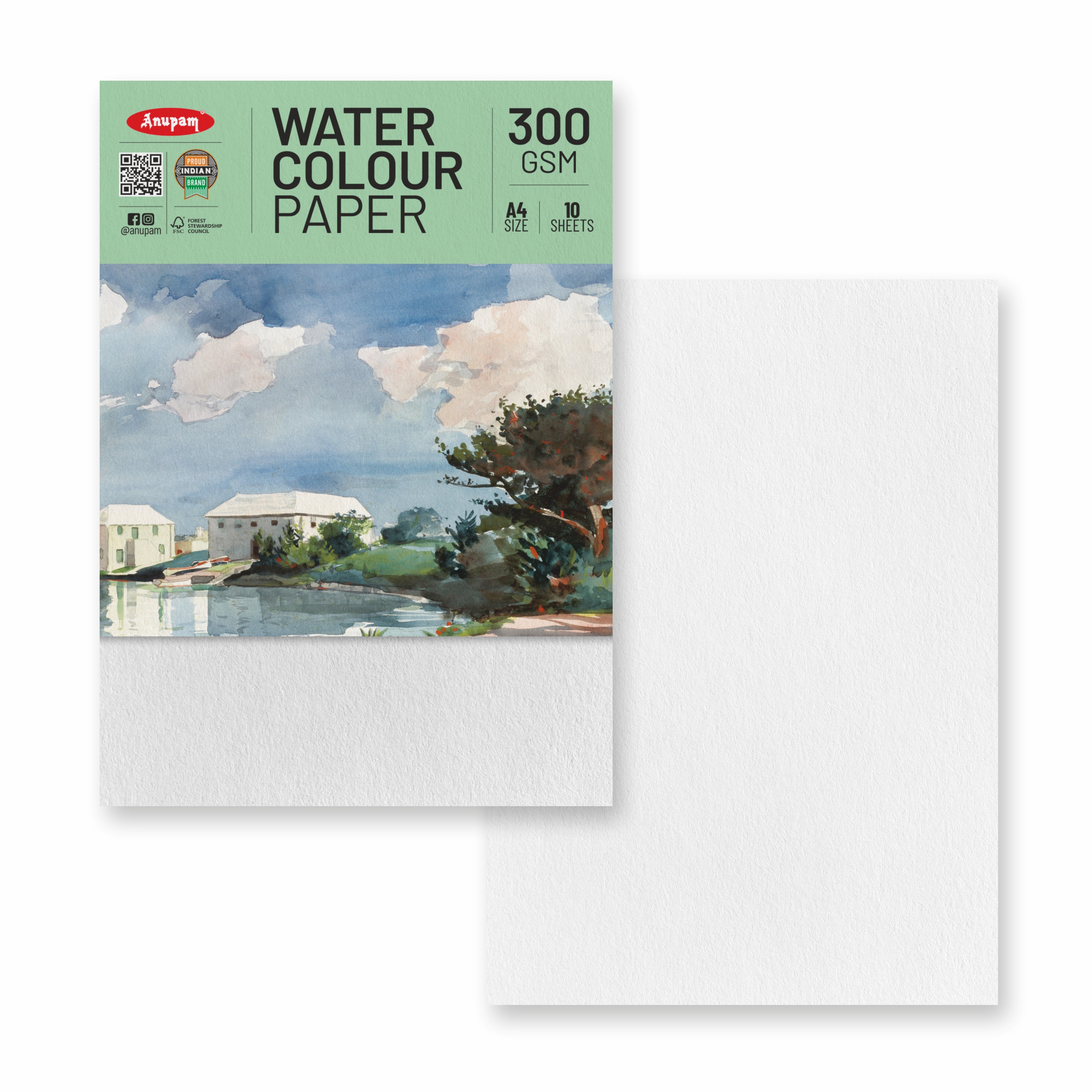 Anupam Watercolour Paper Loose Sheets-Natural white-Grained Surface-Cold Pressed-(200 and 300 GSM)