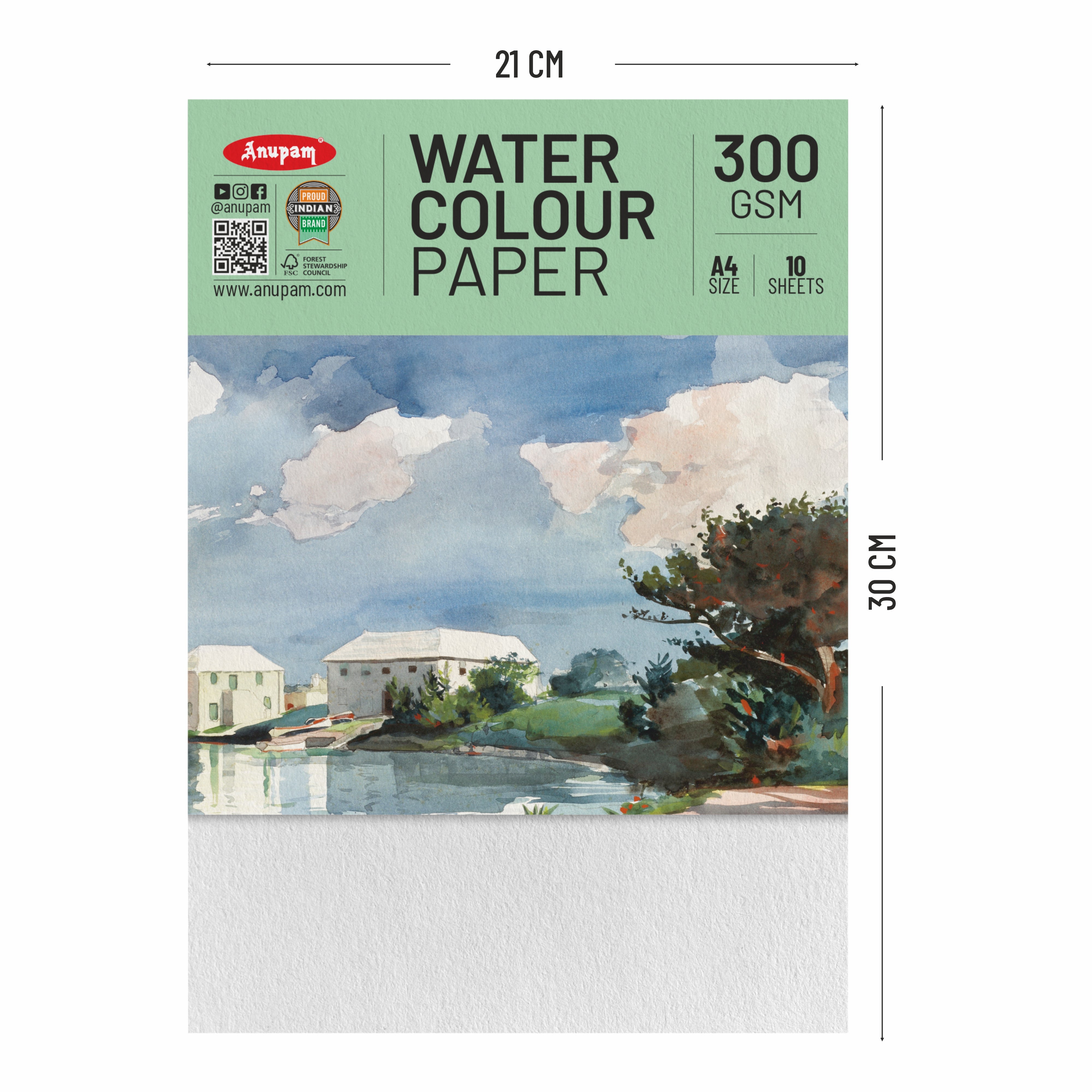 Anupam Watercolour Paper Loose Sheets-Natural white-Grained Surface-Cold Pressed-(200 and 300 GSM)