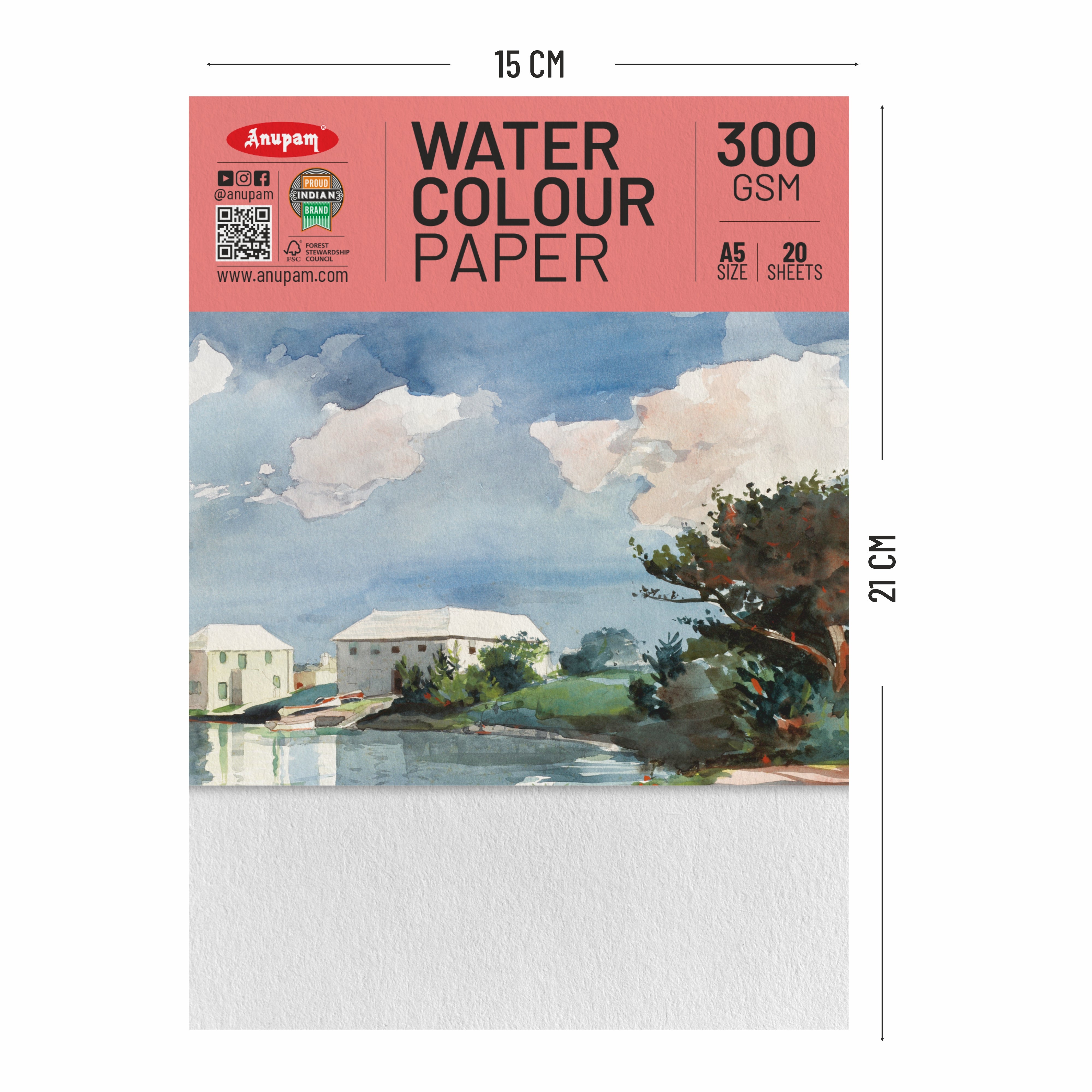 Anupam Watercolour Paper Loose Sheets-Natural white-Grained Surface-Cold Pressed-(200 and 300 GSM)