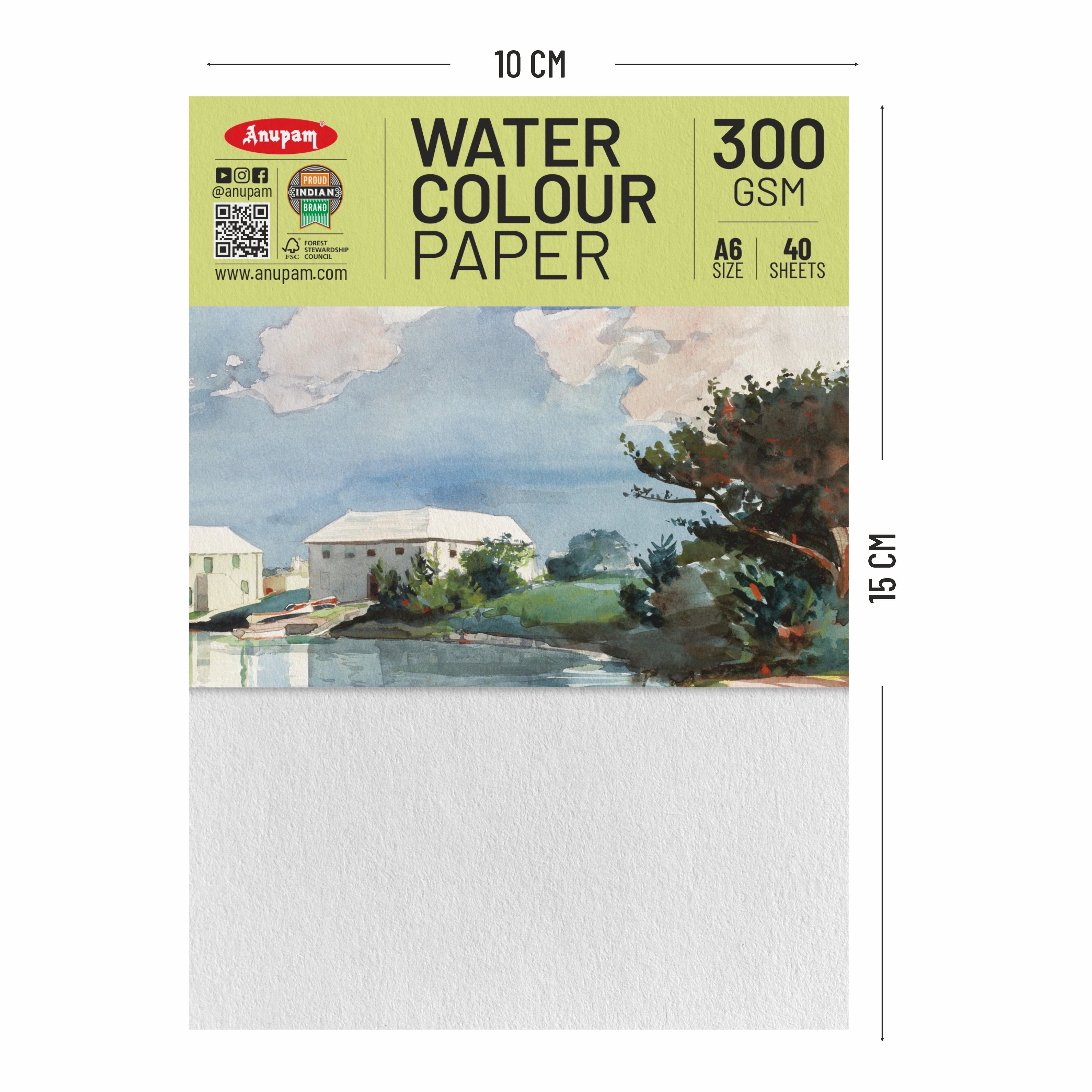 Anupam Watercolour Paper Loose Sheets-Natural white-Grained Surface-Cold Pressed-(200 and 300 GSM)