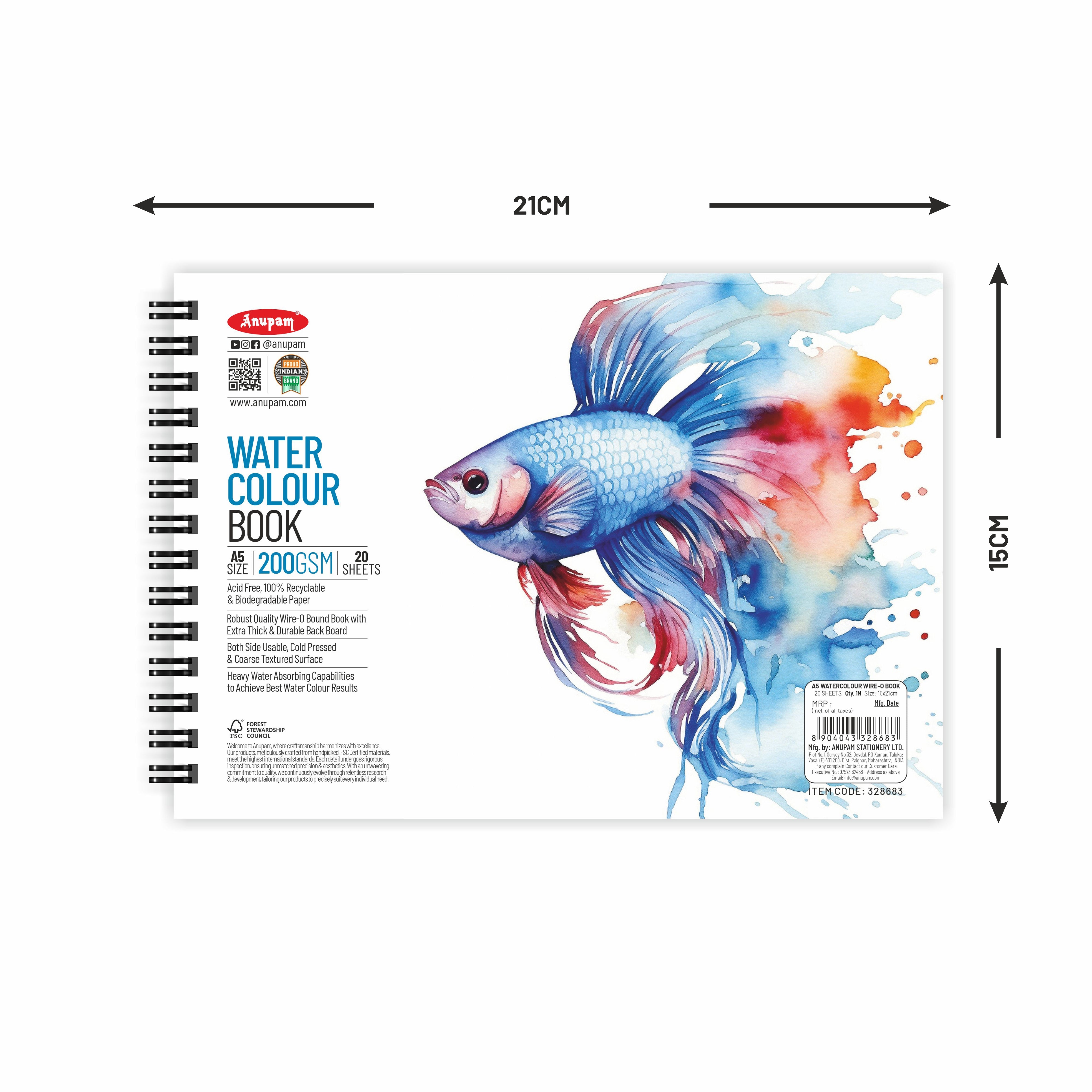 Anupam Watercolour Paper Wireo Book -Cold Pressed-natural White-(200 GSM & 300 GSM)