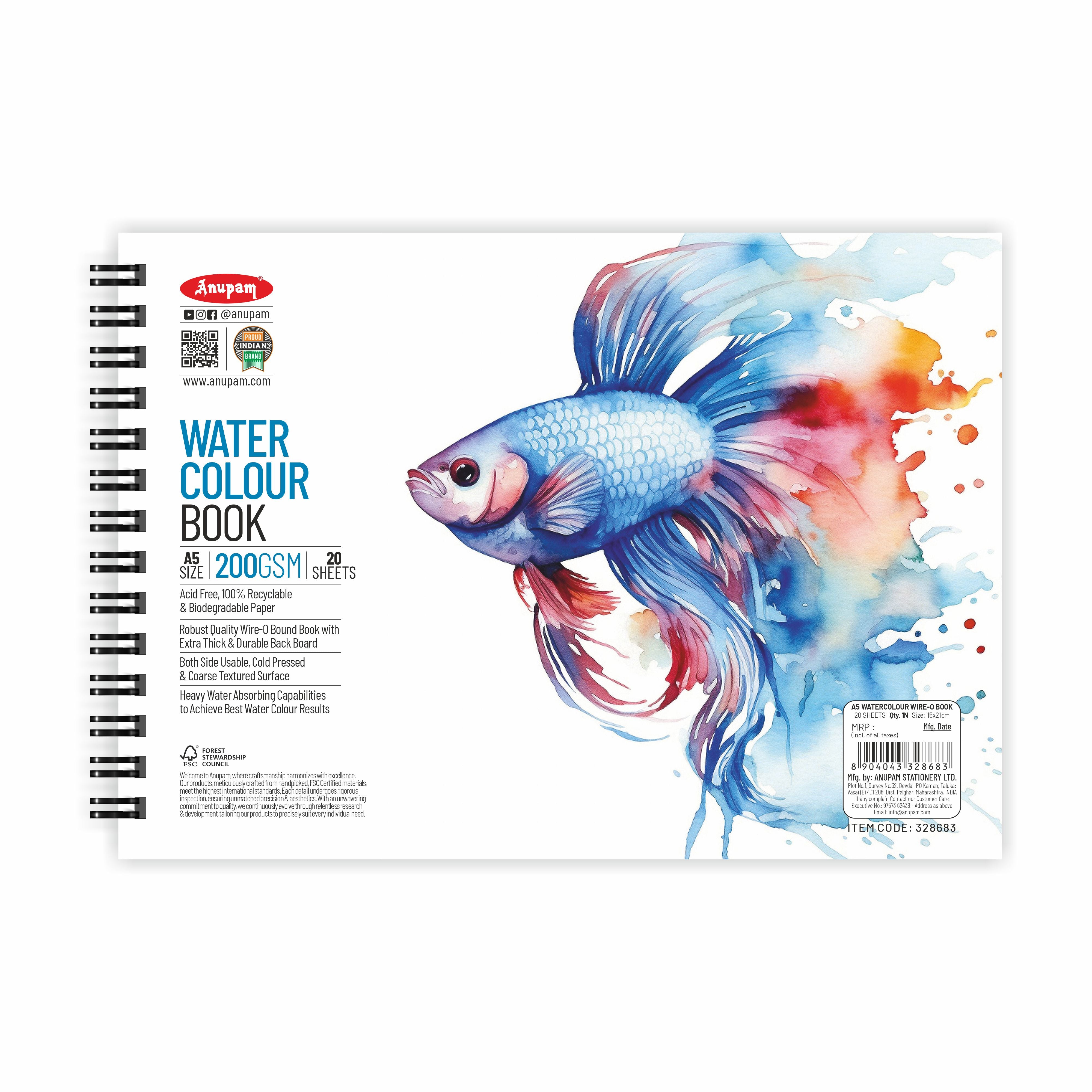 Anupam Watercolour Paper Wireo Book -Cold Pressed-natural White-(200 GSM & 300 GSM)