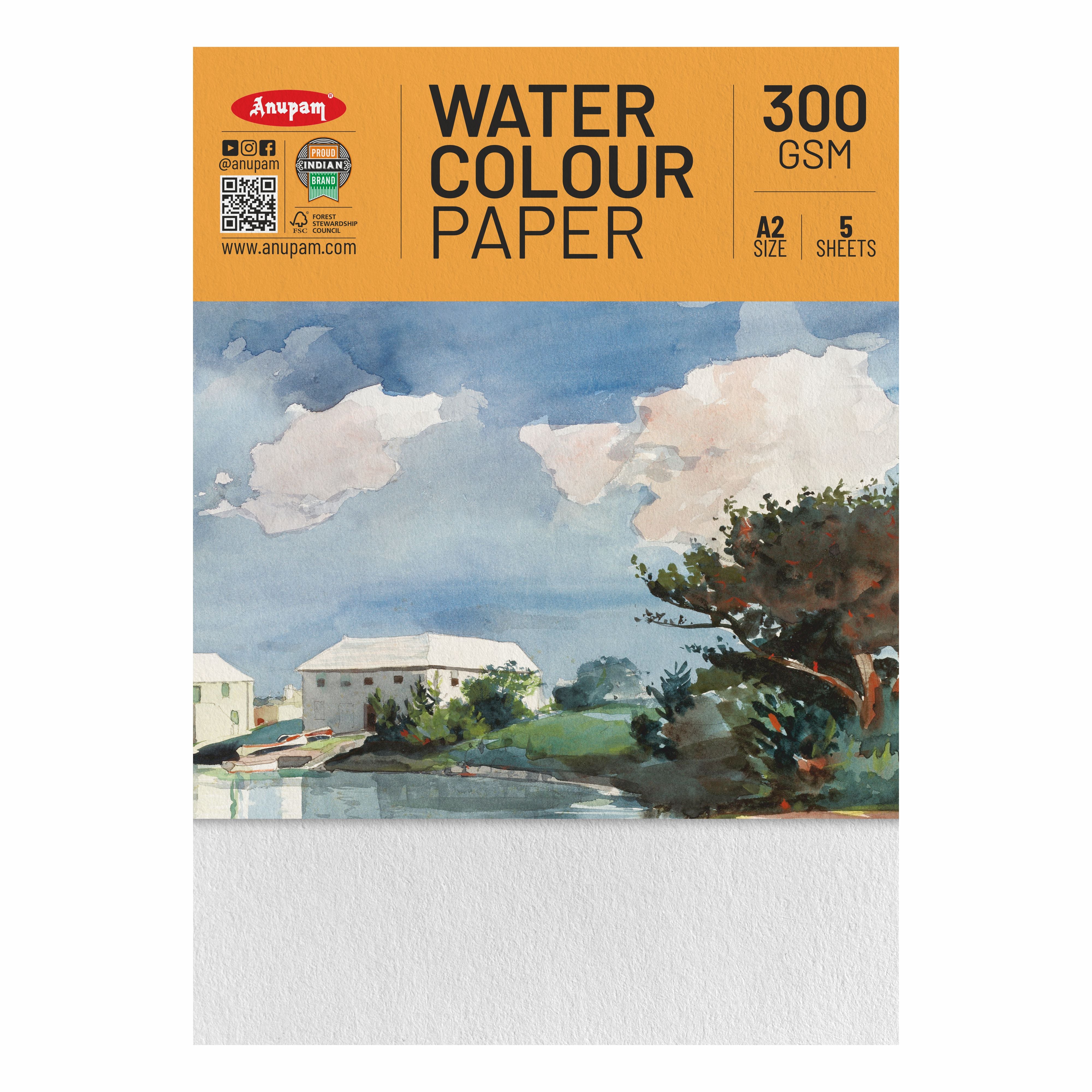 Anupam Watercolour Paper Loose Sheets-Natural white-Grained Surface-Cold Pressed-(200 and 300 GSM)