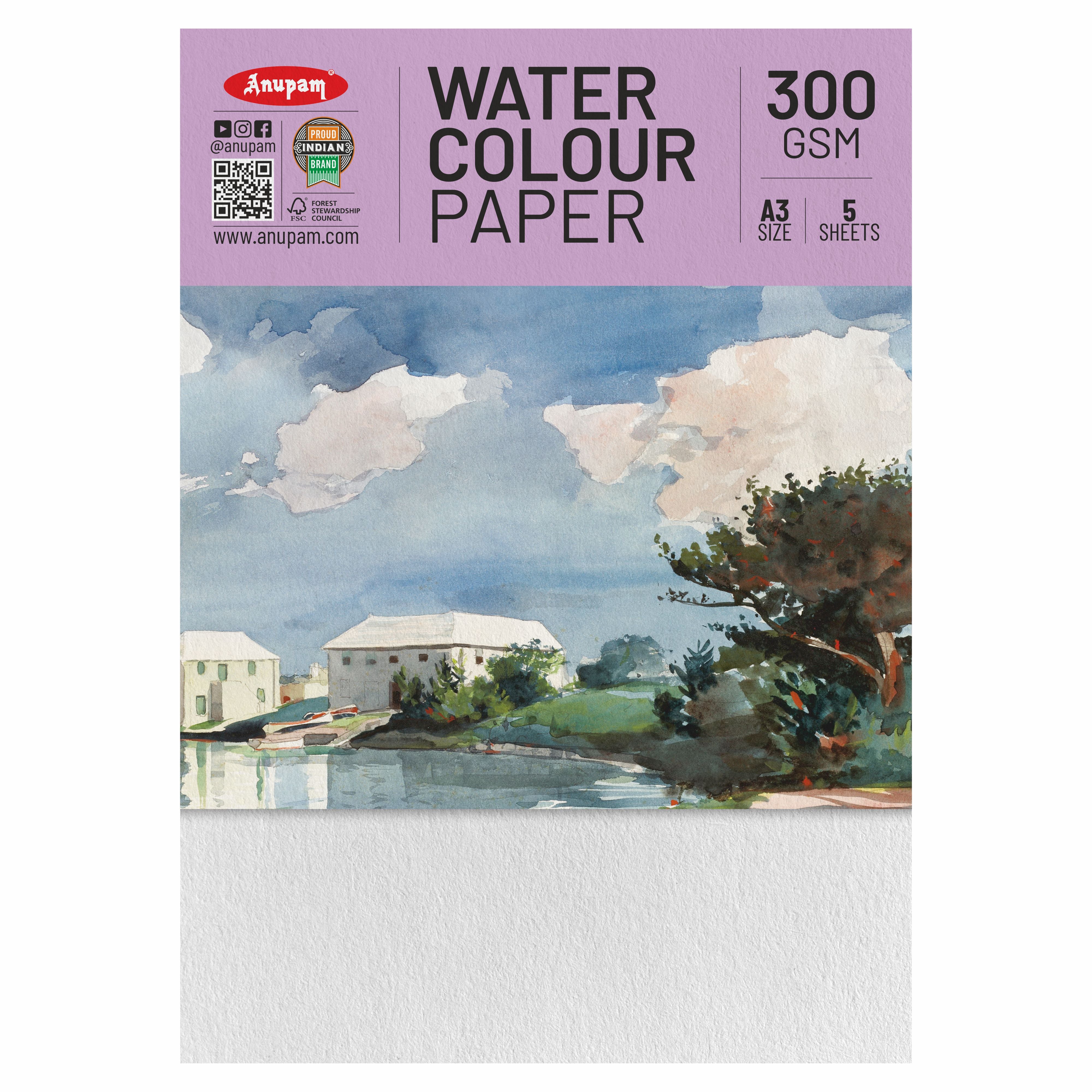 Anupam Watercolour Paper Loose Sheets-Natural white-Grained Surface-Cold Pressed-(200 and 300 GSM)