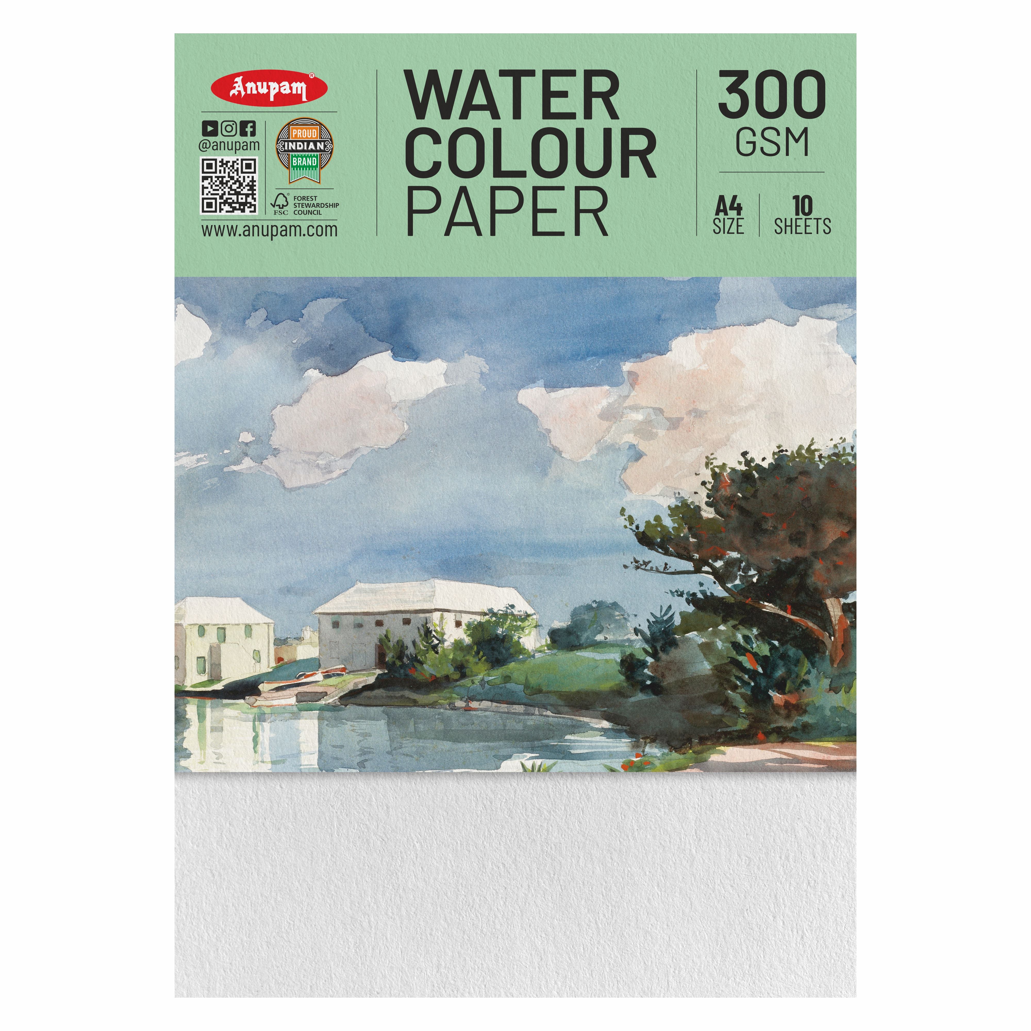 Anupam Watercolour Paper Loose Sheets-Natural white-Grained Surface-Cold Pressed-(200 and 300 GSM)