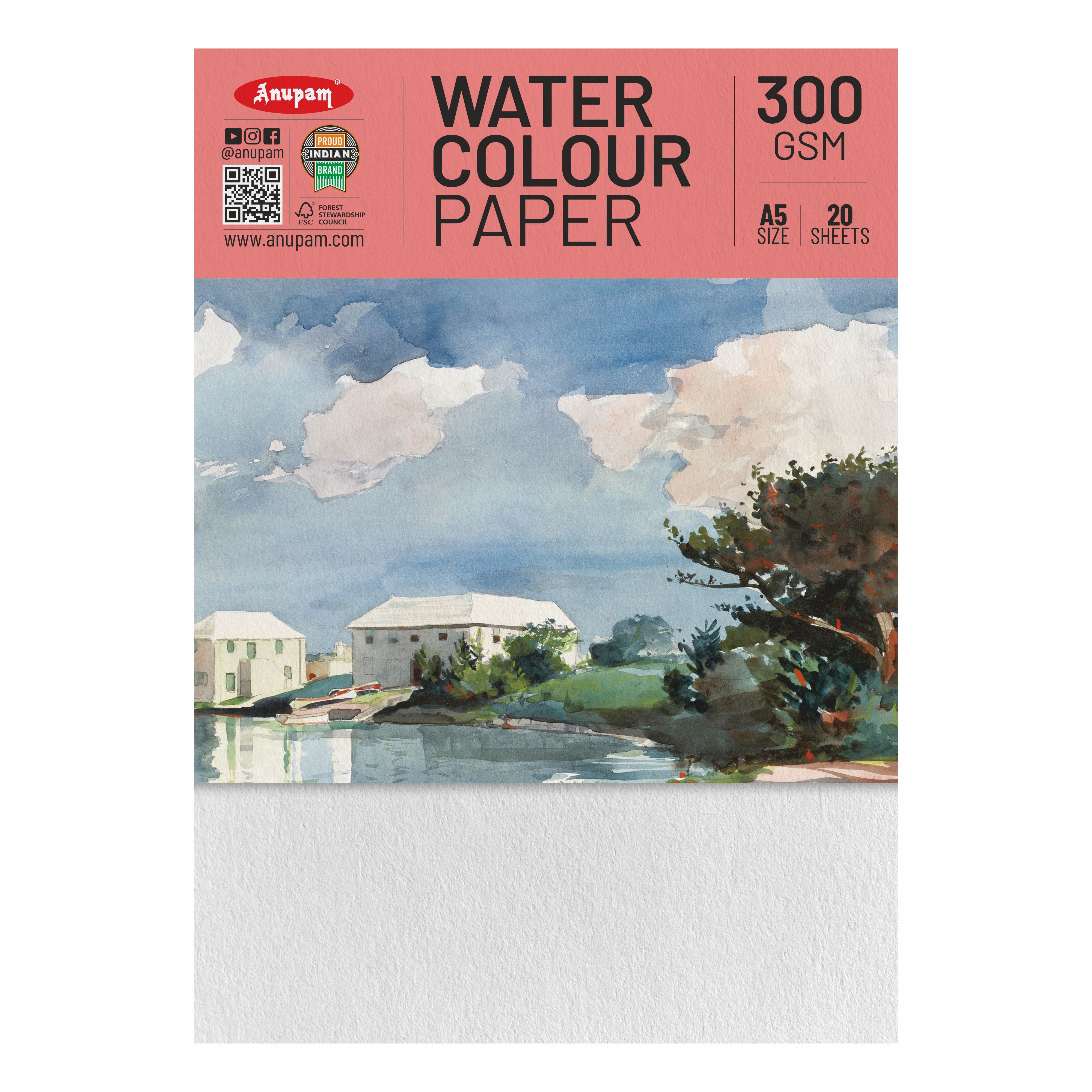 Anupam Watercolour Paper Loose Sheets-Natural white-Grained Surface-Cold Pressed-(200 and 300 GSM)