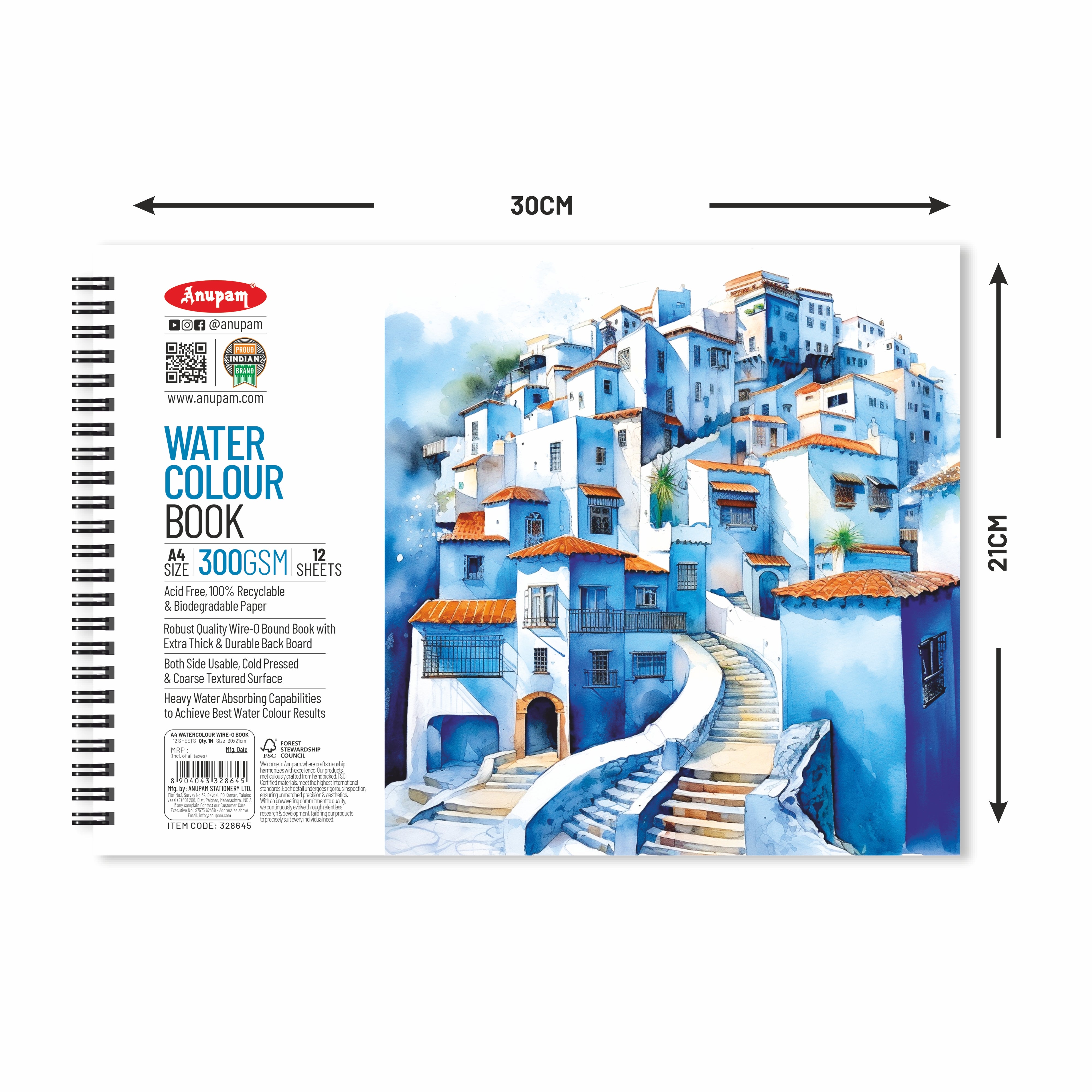 Anupam Watercolour Paper Wireo Book -Cold Pressed-natural White-(200 GSM & 300 GSM)