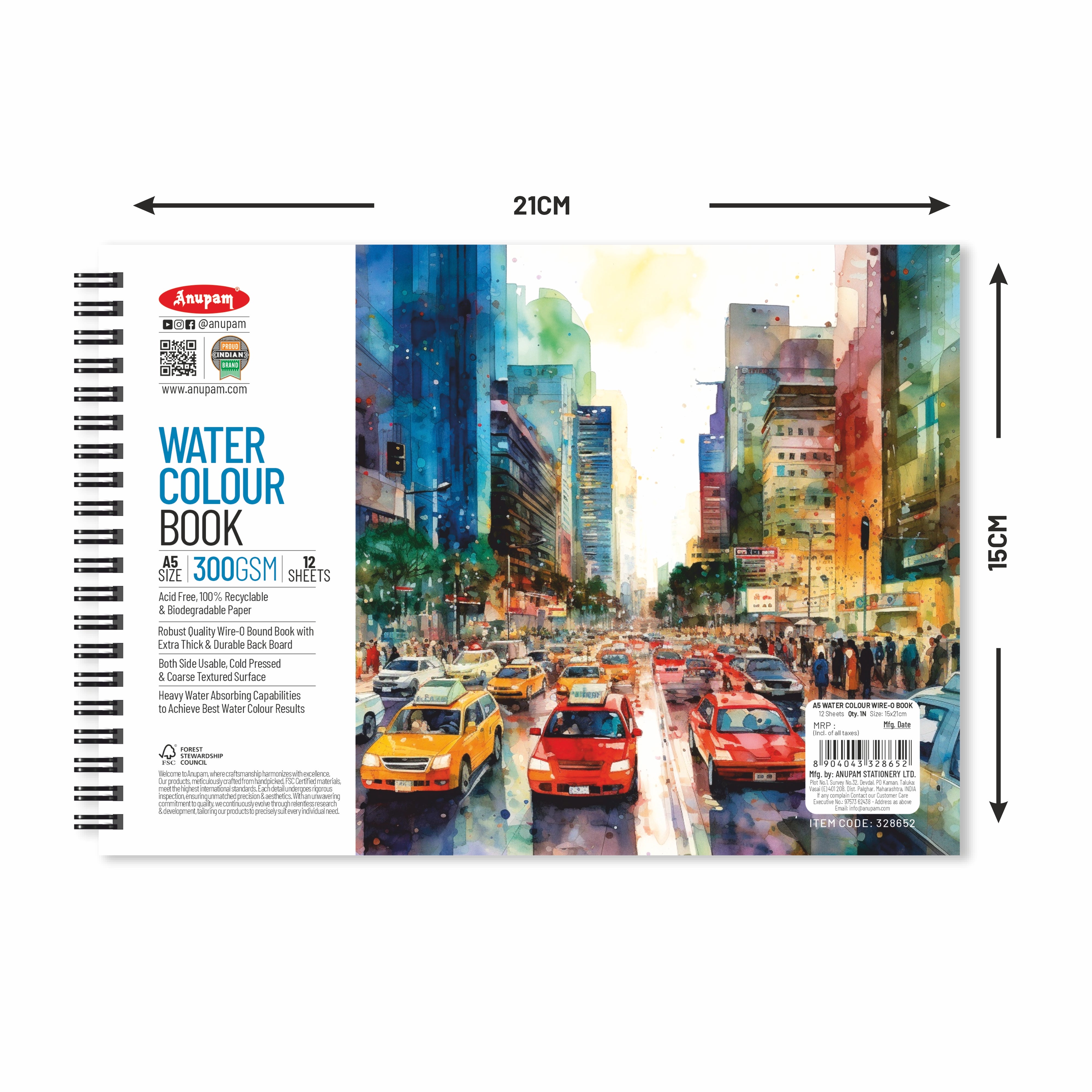 Anupam Watercolour Paper Wireo Book -Cold Pressed-natural White-(200 GSM & 300 GSM)