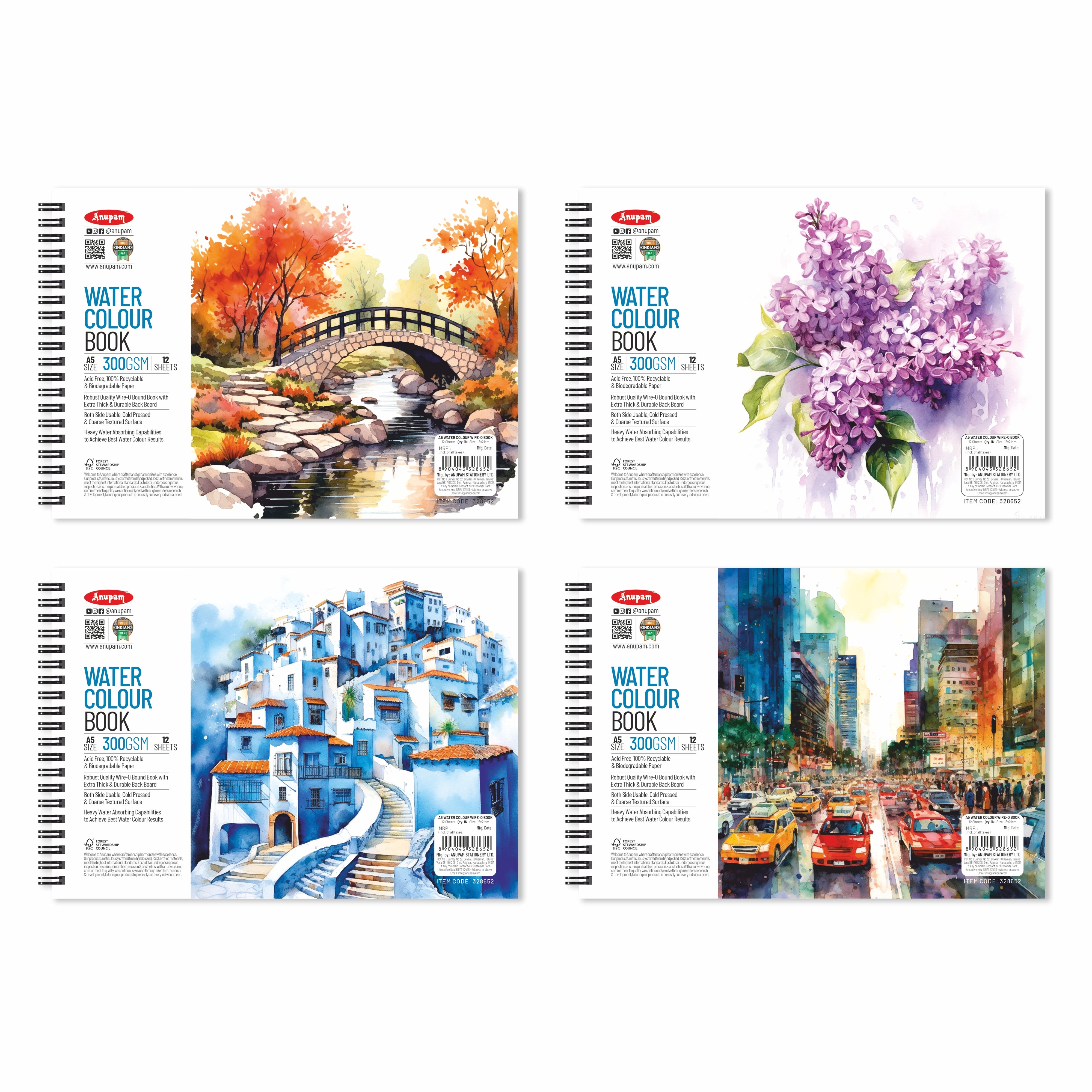 Anupam Watercolour Paper Wireo Book -Cold Pressed-natural White-(200 GSM & 300 GSM)