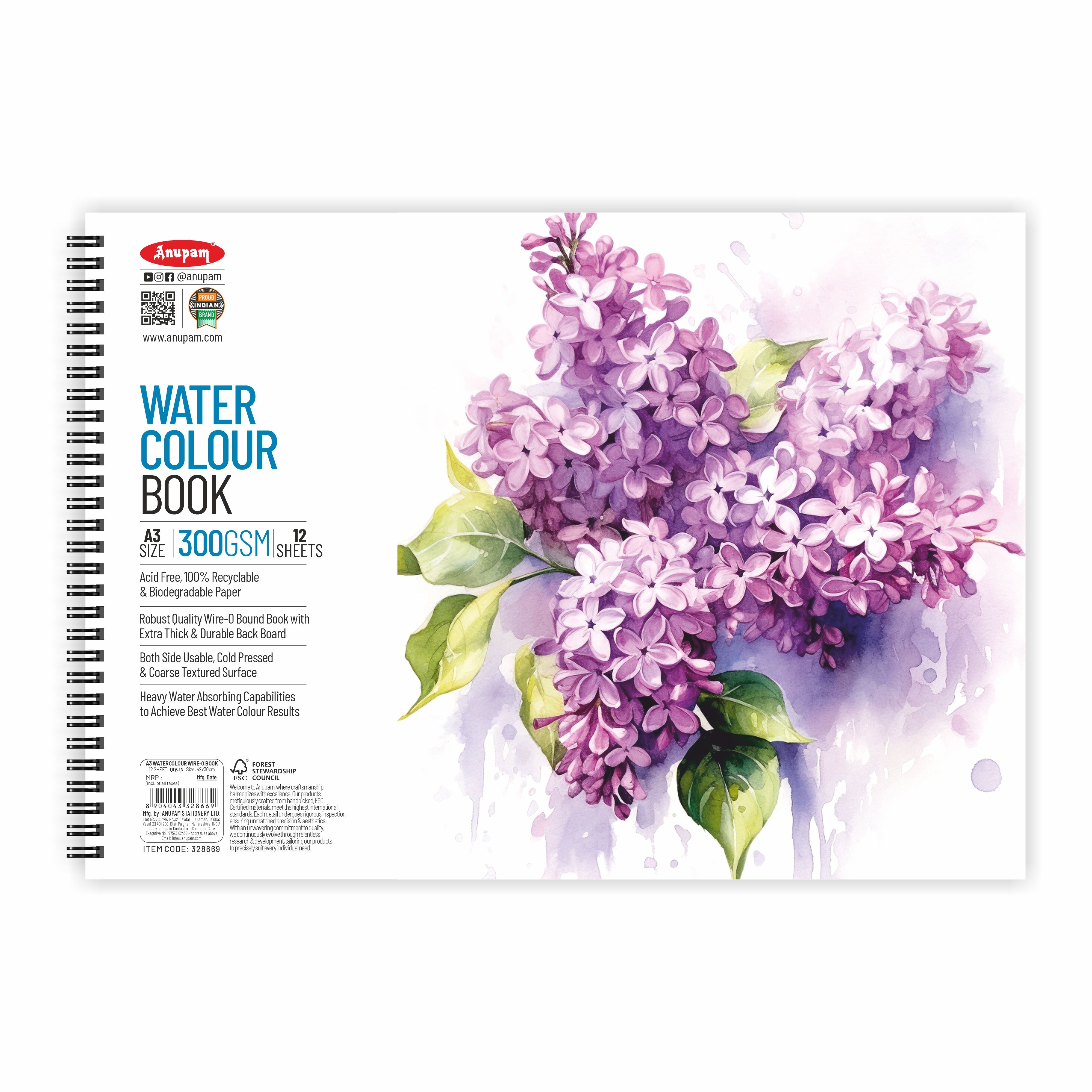 Anupam Watercolour Paper Wireo Book -Cold Pressed-natural White-(200 GSM & 300 GSM)