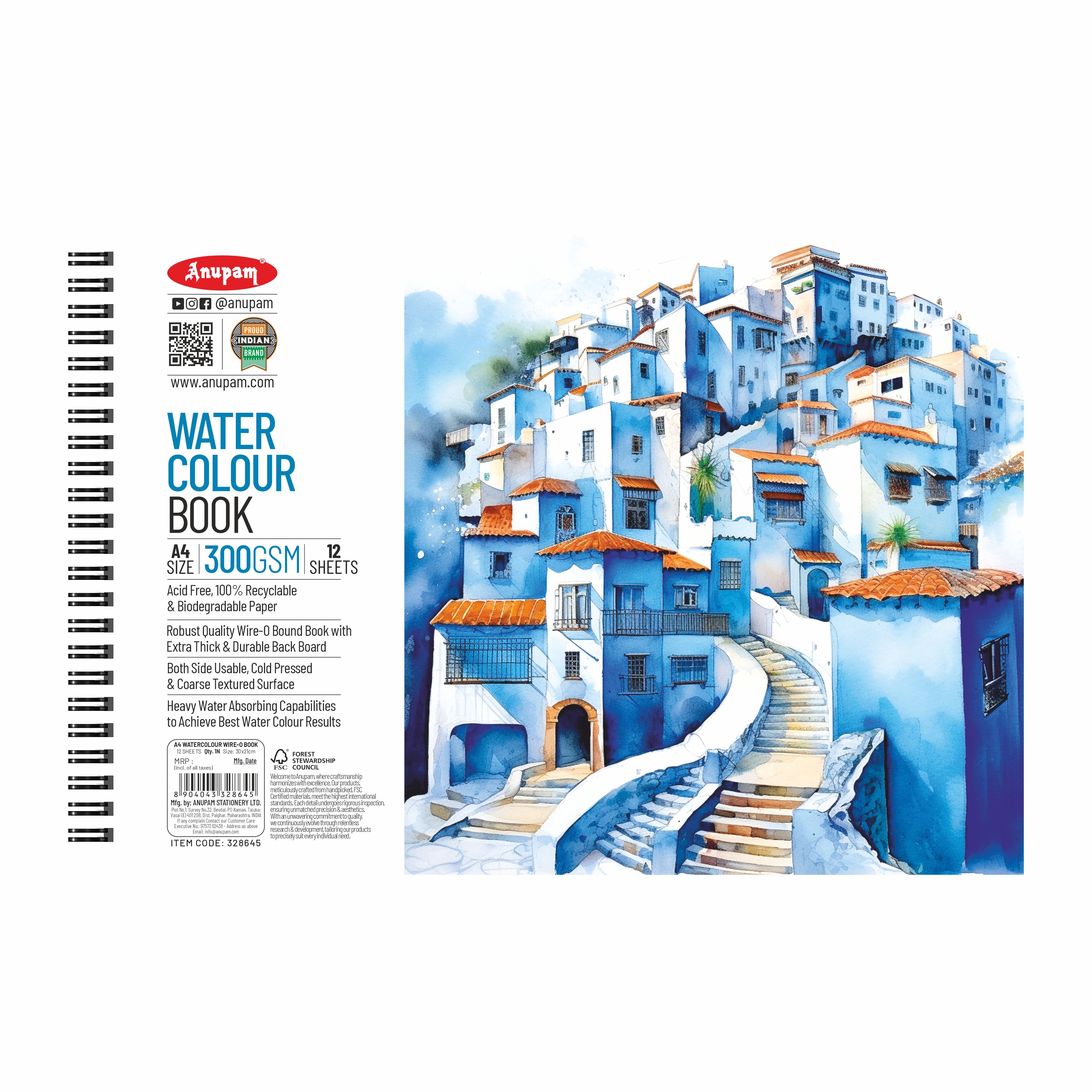 Anupam Watercolour Paper Wireo Book -Cold Pressed-natural White-(200 GSM & 300 GSM)