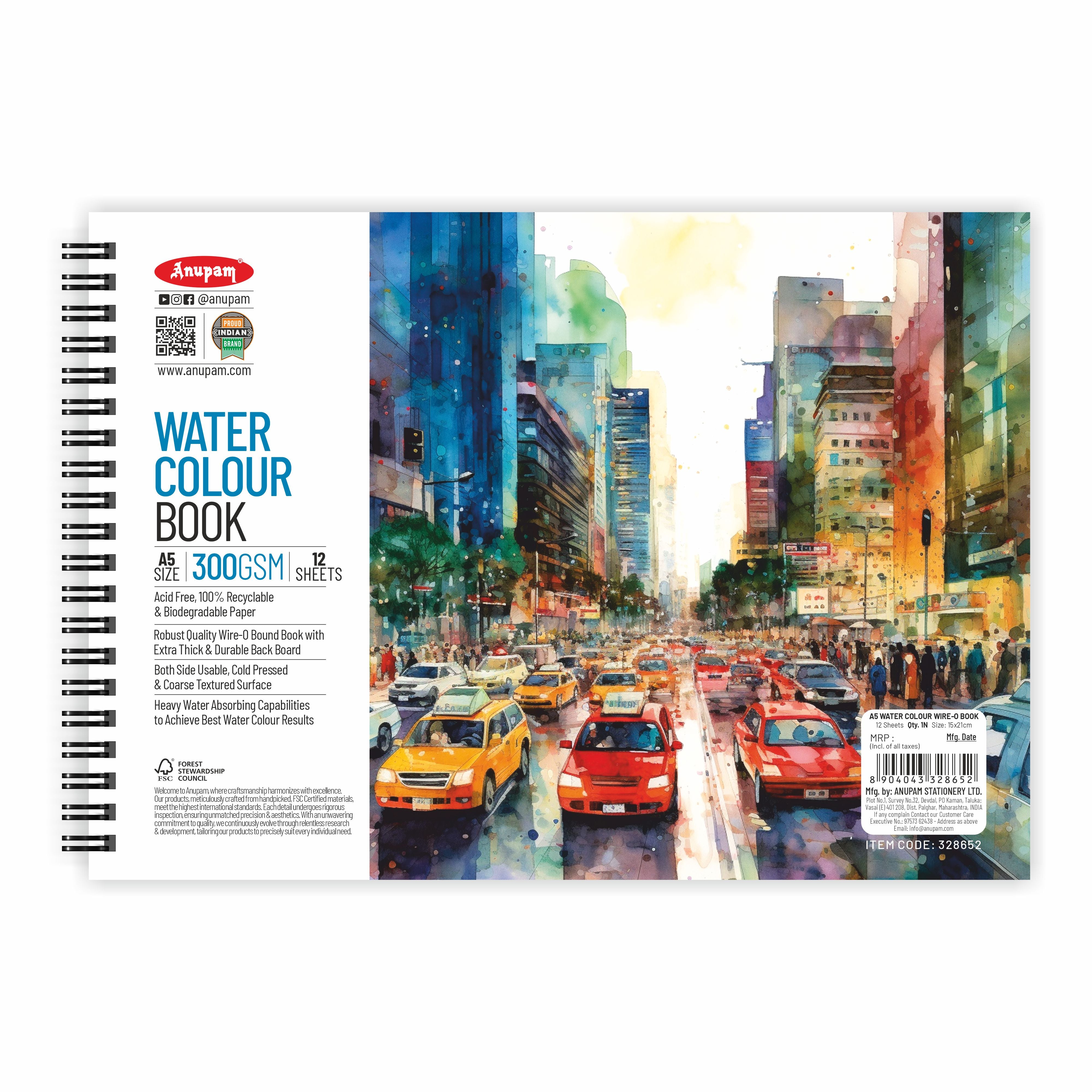 Anupam Watercolour Paper Wireo Book -Cold Pressed-natural White-(200 GSM & 300 GSM)