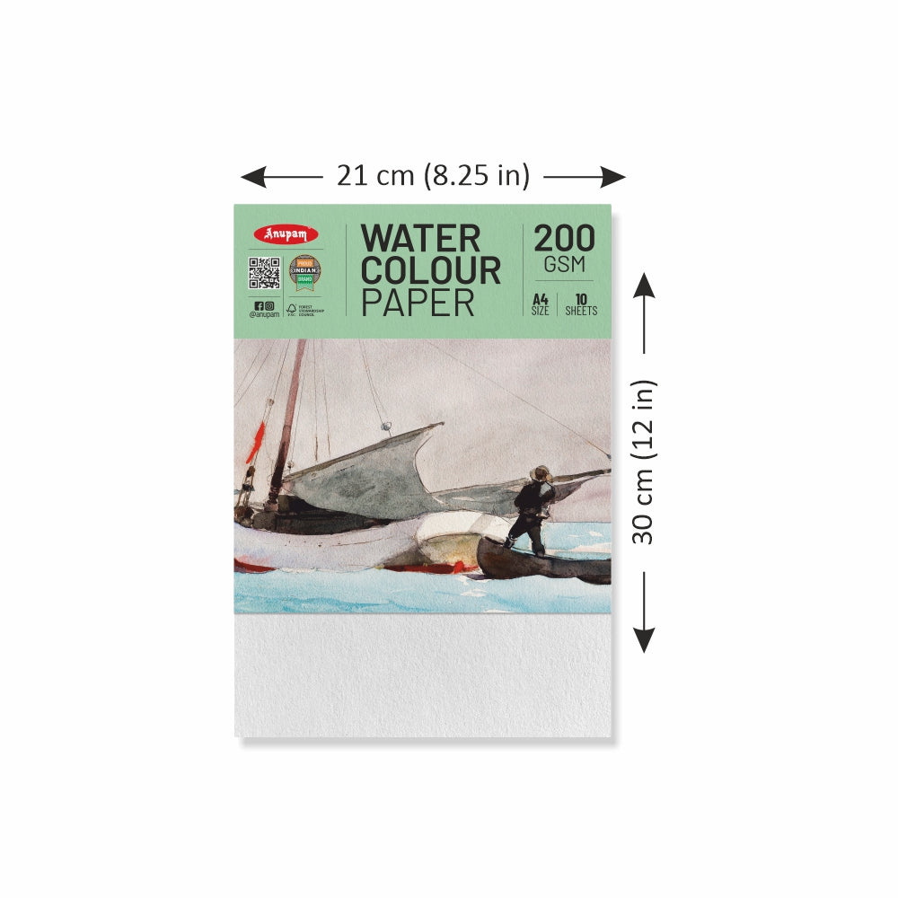 Anupam Watercolour Paper Loose Sheets-Natural white-Grained Surface-Cold Pressed-(200 and 300 GSM)