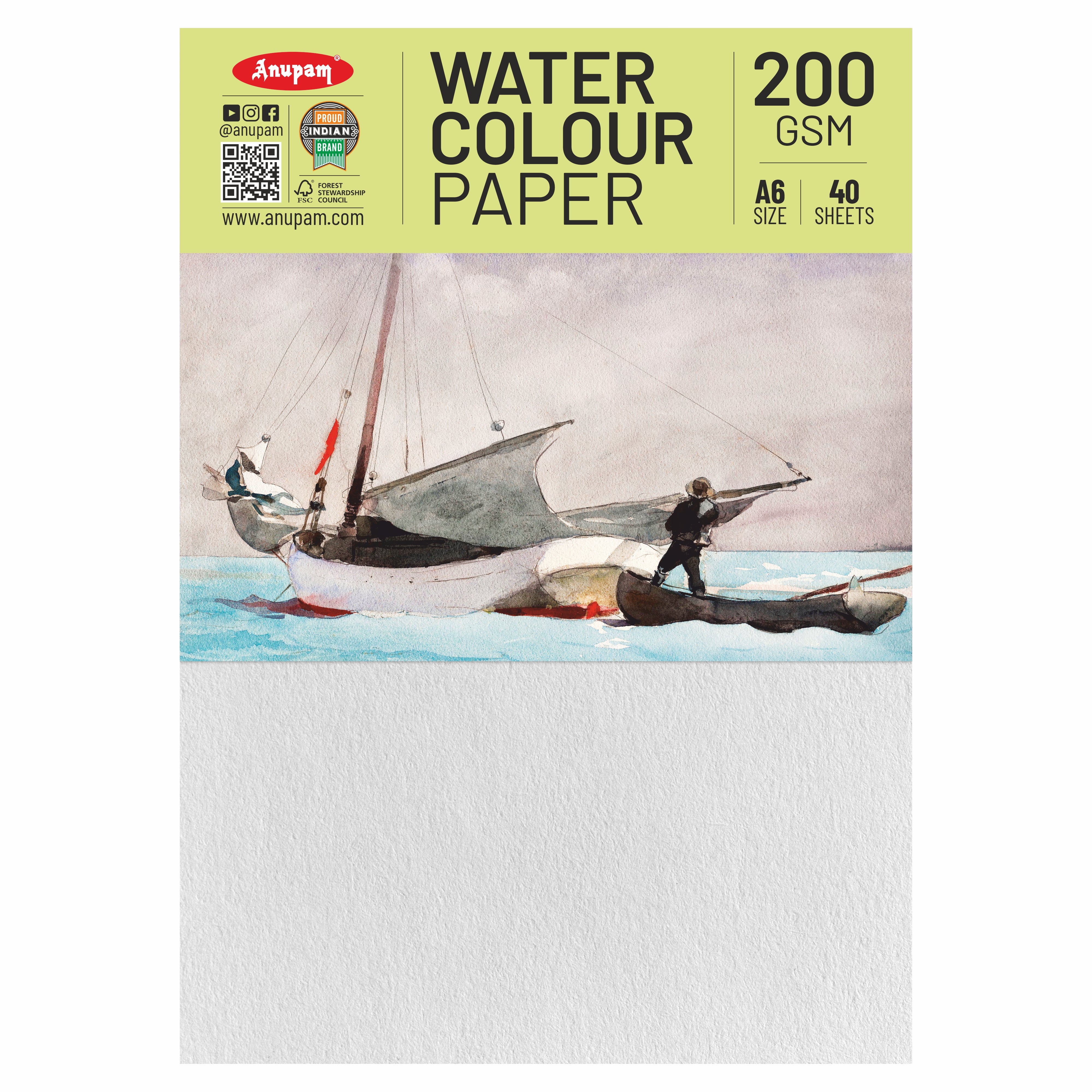Anupam Watercolour Paper Loose Sheets-Natural white-Grained Surface-Cold Pressed-(200 and 300 GSM)