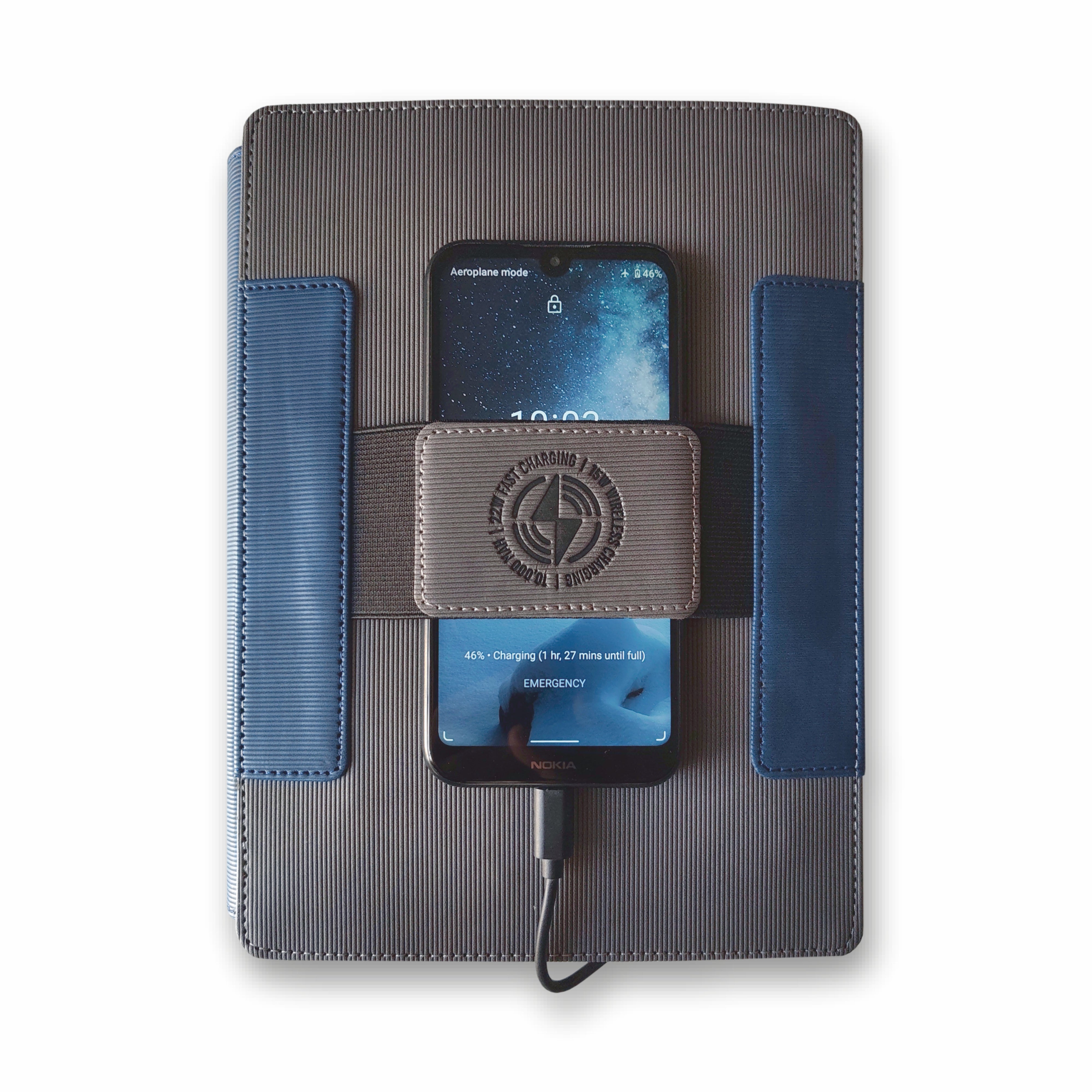 Anupam WFO Premium Wireless Fast Charging Organizer A5 Notebook | 15W Wireless & 22W Wired Charging | 120 Pages 100 GSM Premium Paper