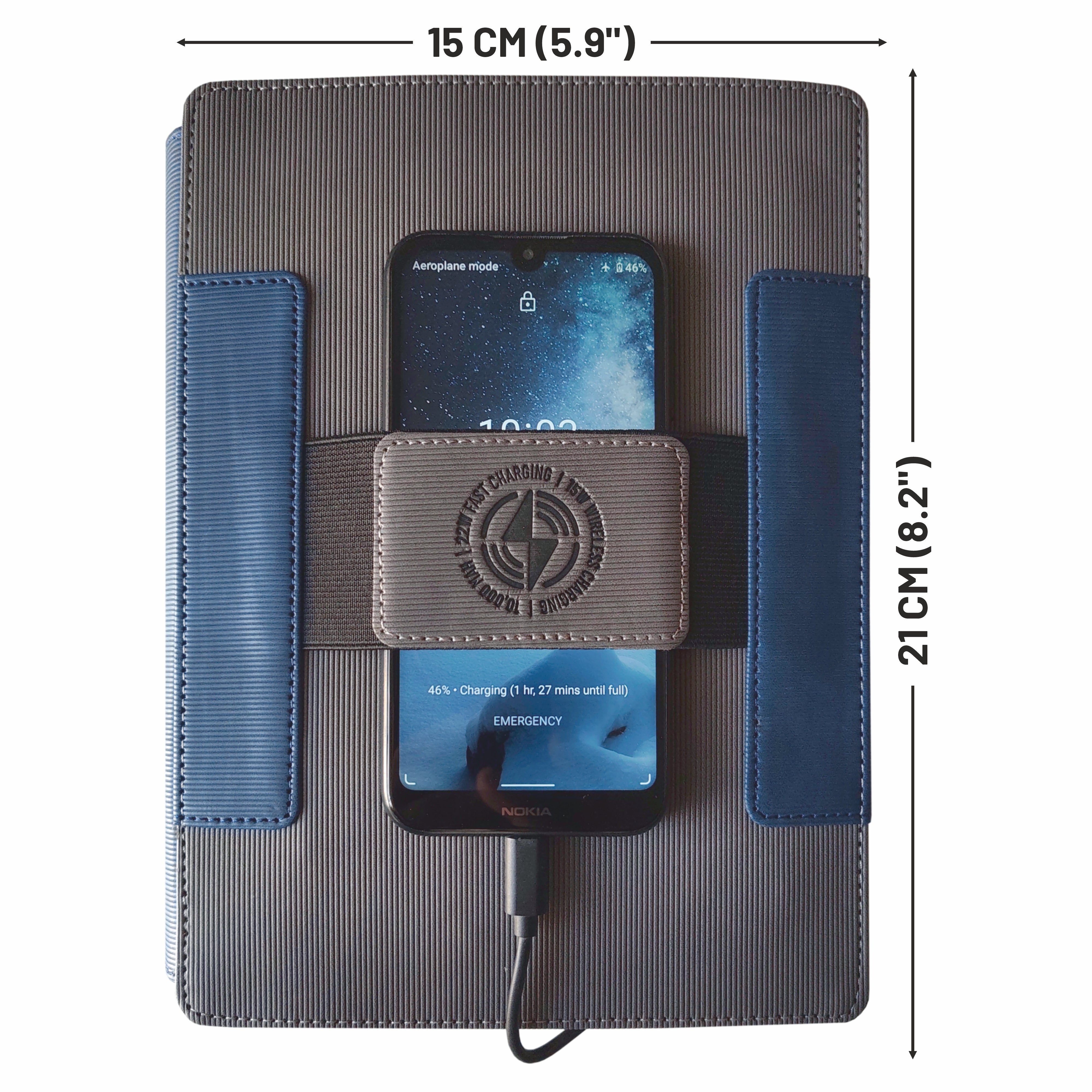 Anupam WFO Premium Wireless Fast Charging Organizer A5 Notebook | 15W Wireless & 22W Wired Charging | 120 Pages 100 GSM Premium Paper