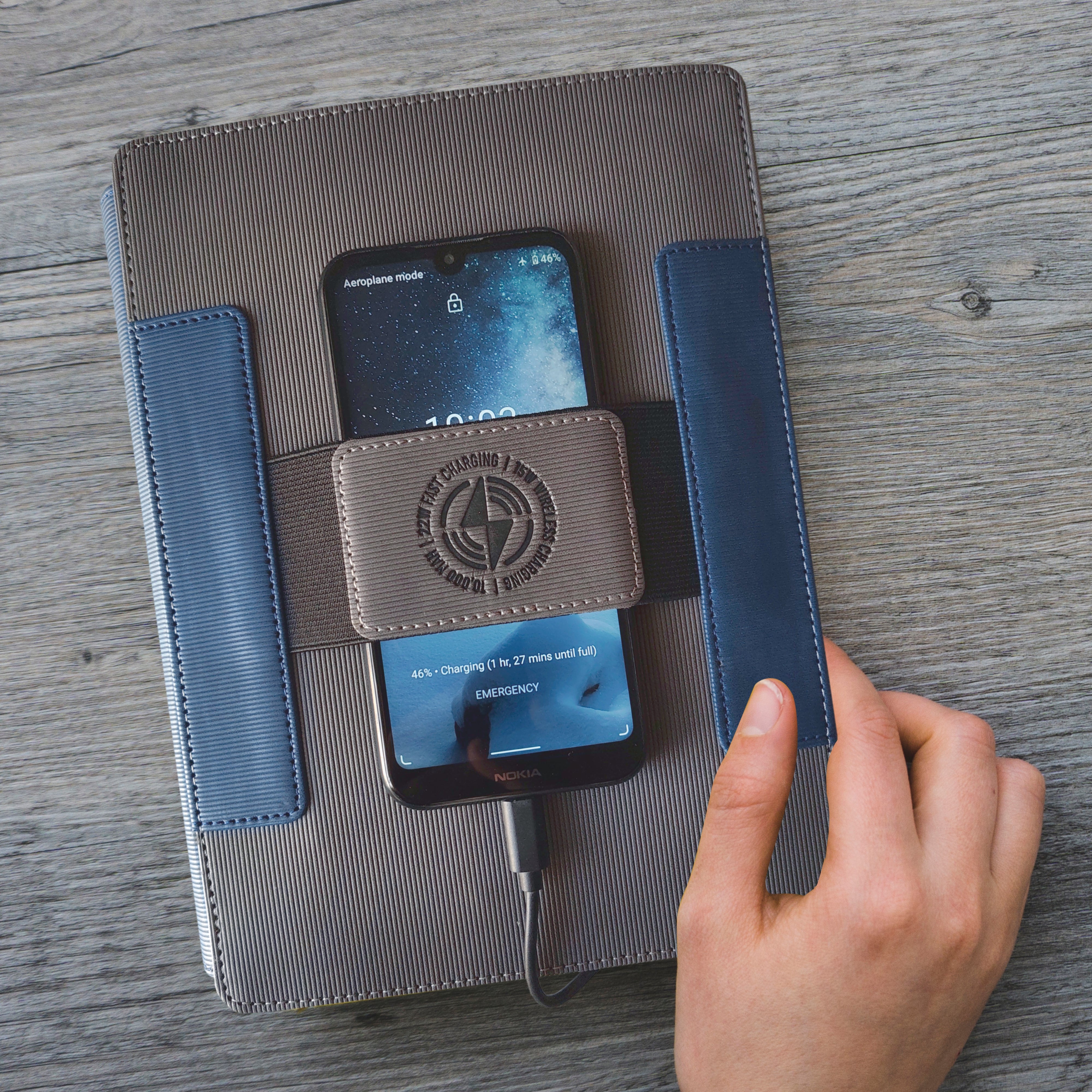 Anupam WFO Premium Wireless Fast Charging Organizer A5 Notebook | 15W Wireless & 22W Wired Charging | 120 Pages 100 GSM Premium Paper