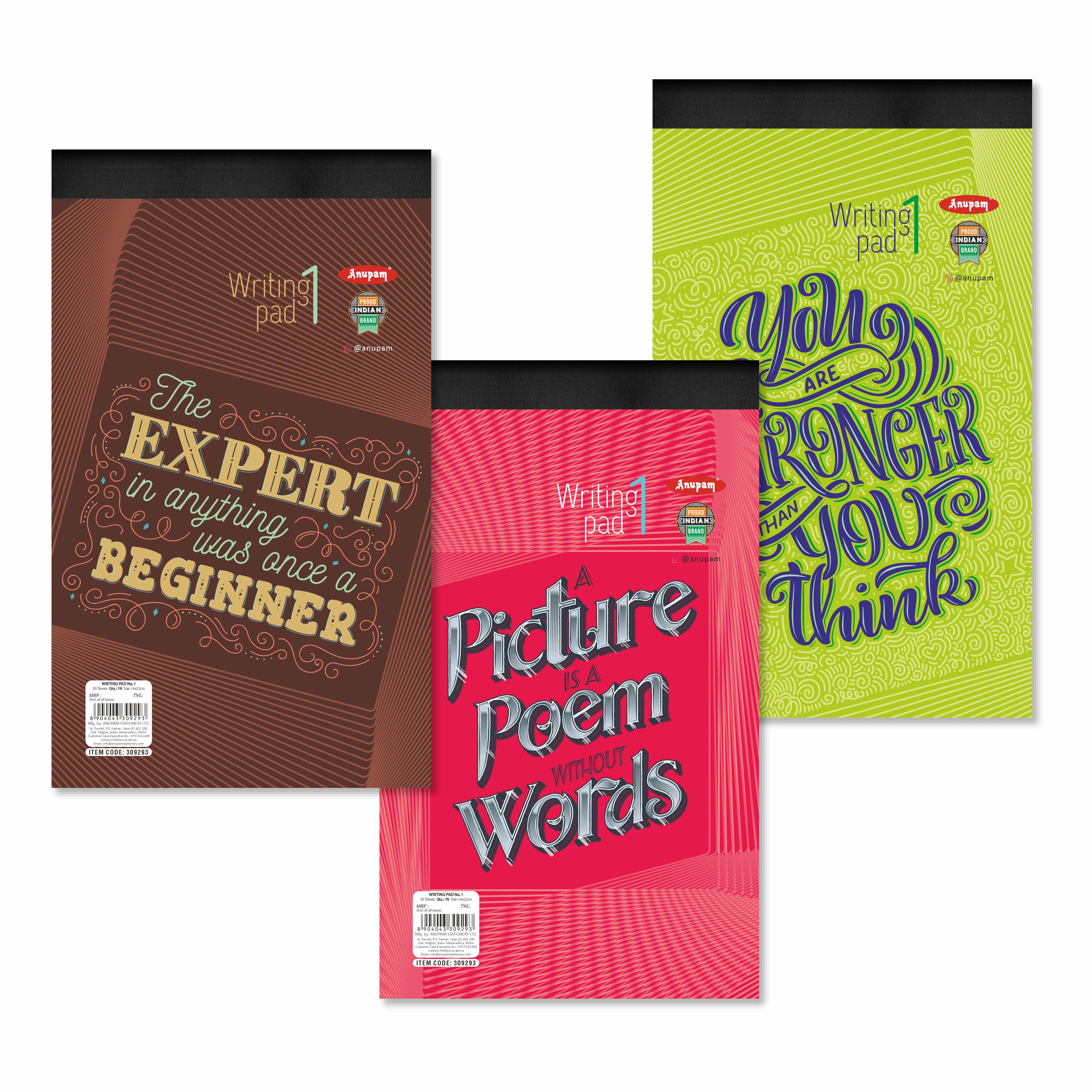Anupam Writing Pad – Wide Ruled Lined Paper-80 GSM-Micro Perforated with Durable Cardboard Backing for School-College- Office