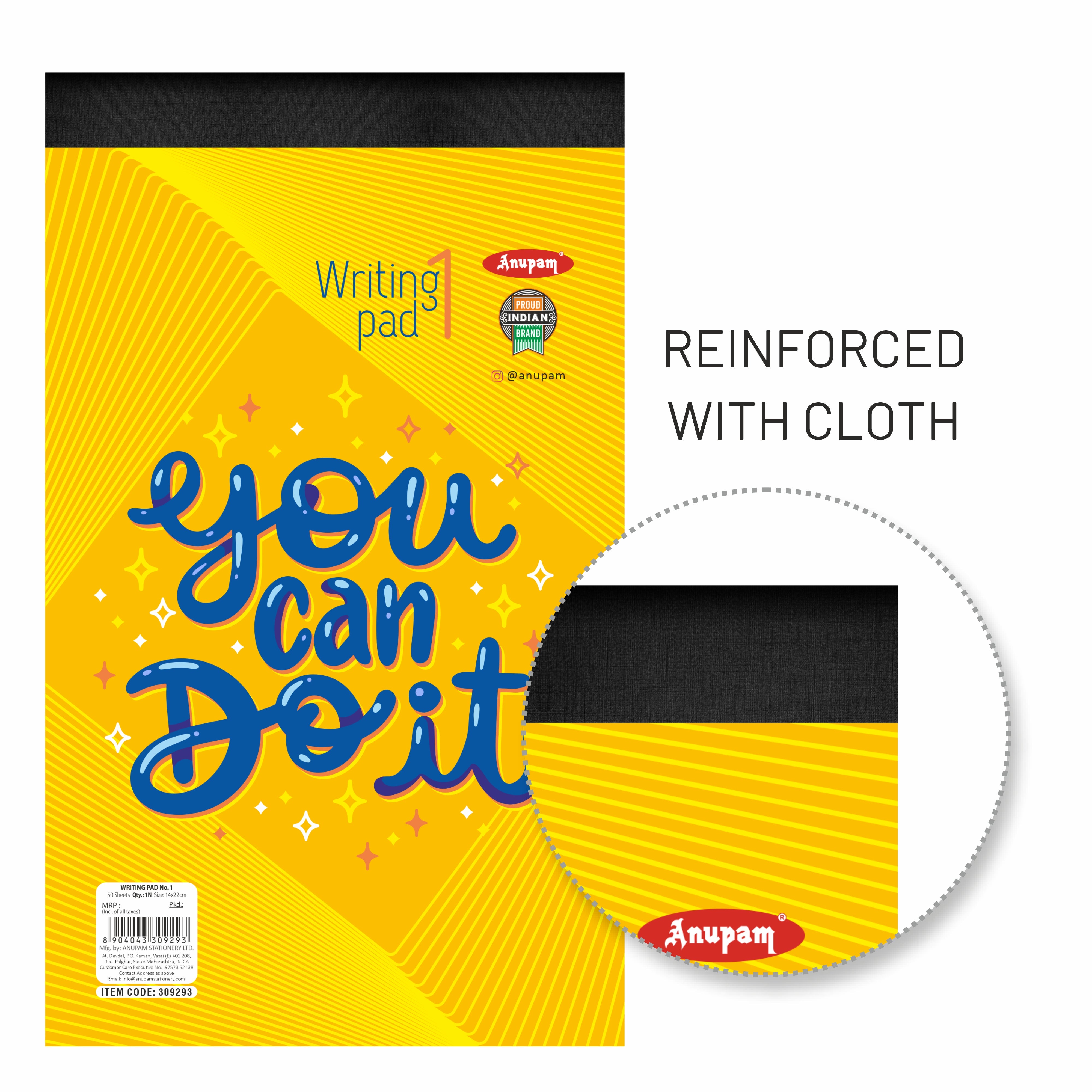 Anupam Writing Pad – Wide Ruled Lined Paper-80 GSM-Micro Perforated with Durable Cardboard Backing for School-College- Office