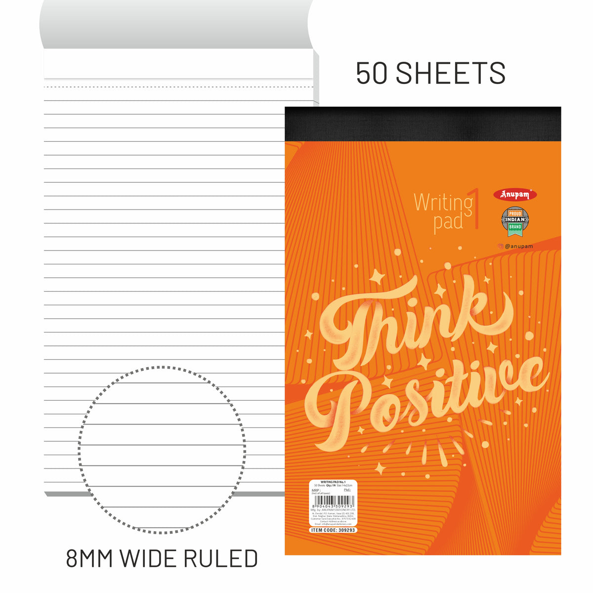 Pink Stationary Rhino Cream Paper A4 Refill Pad 8mm Ruled + Margin 50 ...