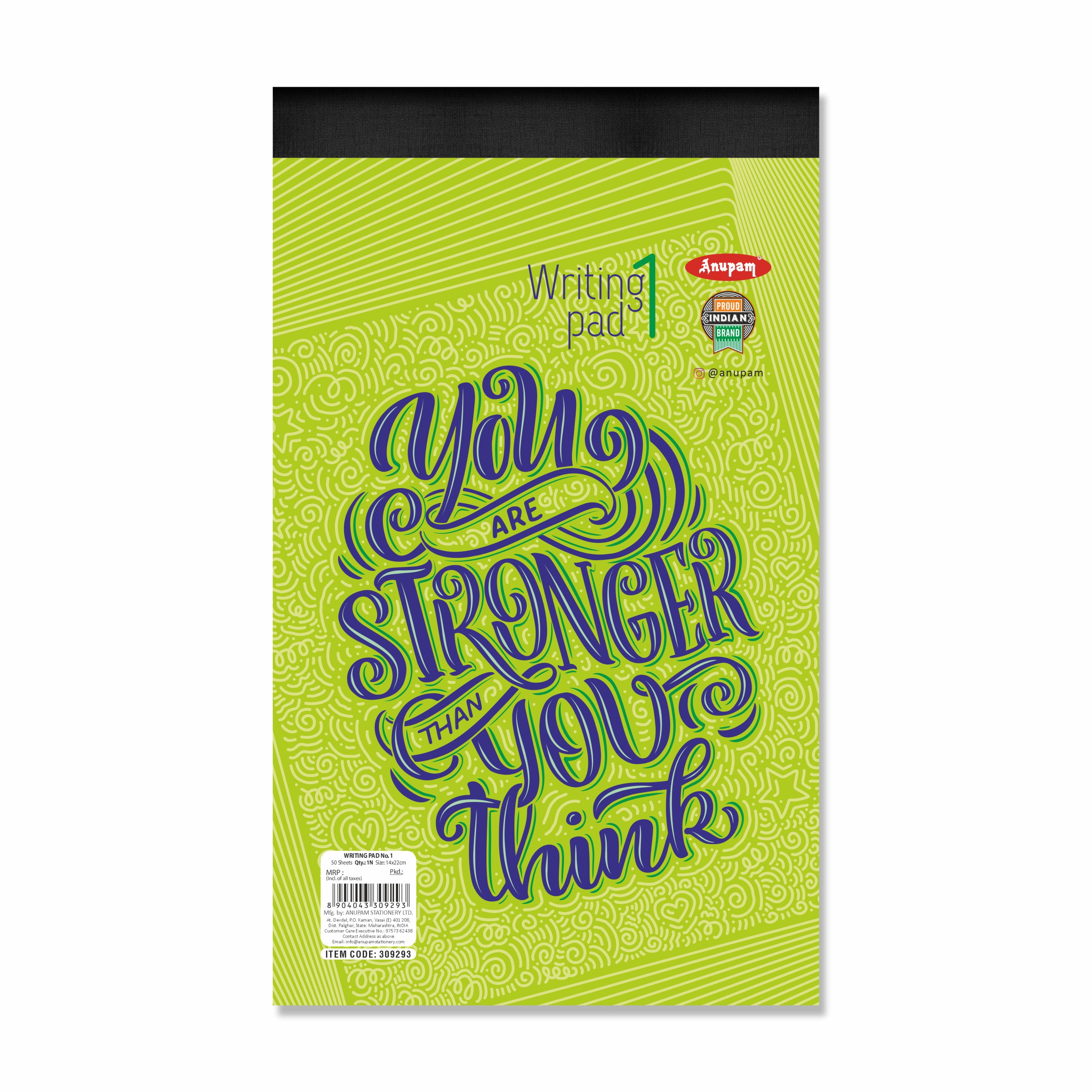 Anupam Writing Pad – Wide Ruled Lined Paper-80 GSM-Micro Perforated with Durable Cardboard Backing for School-College- Office