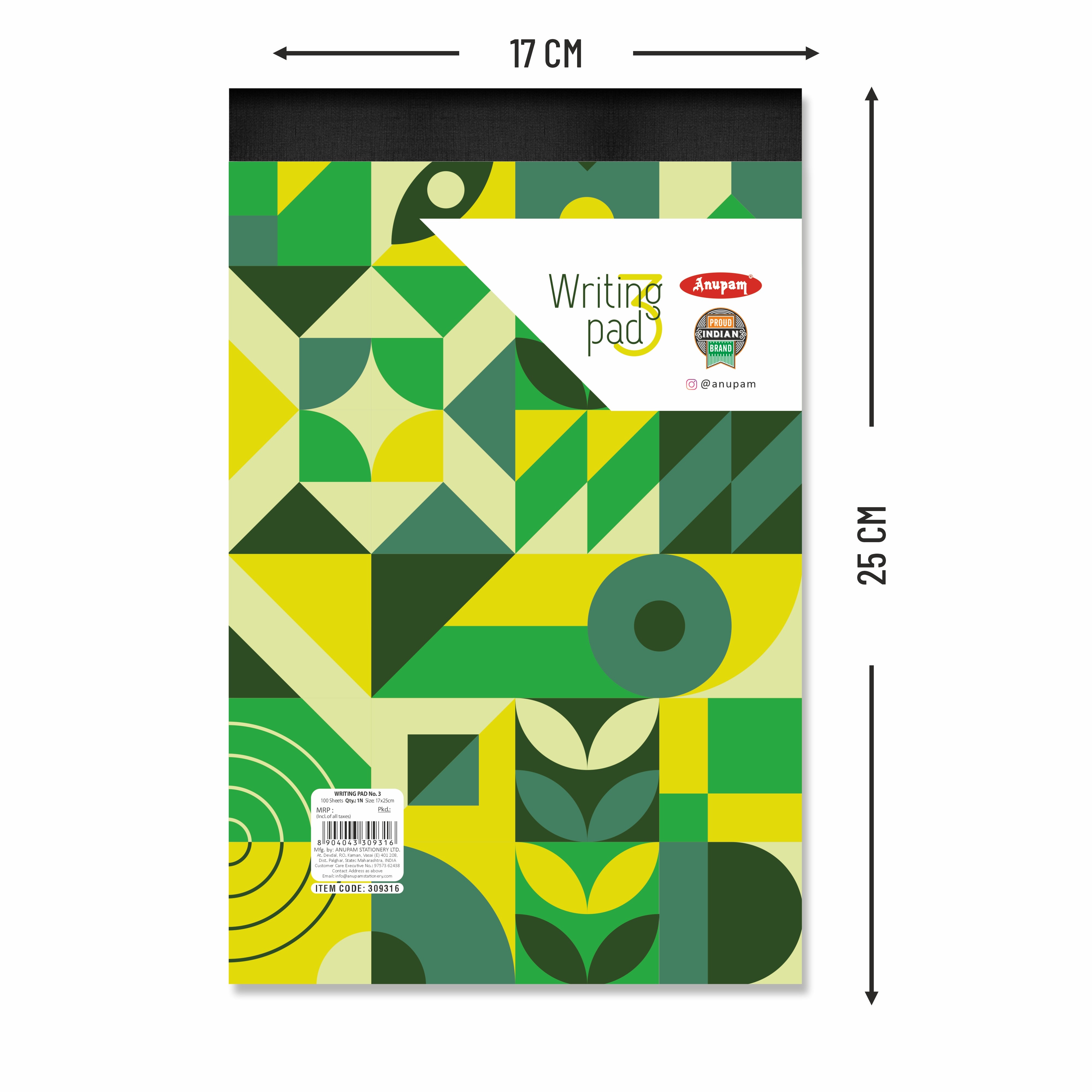 Anupam Writing Pad – Wide Ruled Lined Paper-80 GSM-Micro Perforated with Durable Cardboard Backing for School-College- Office