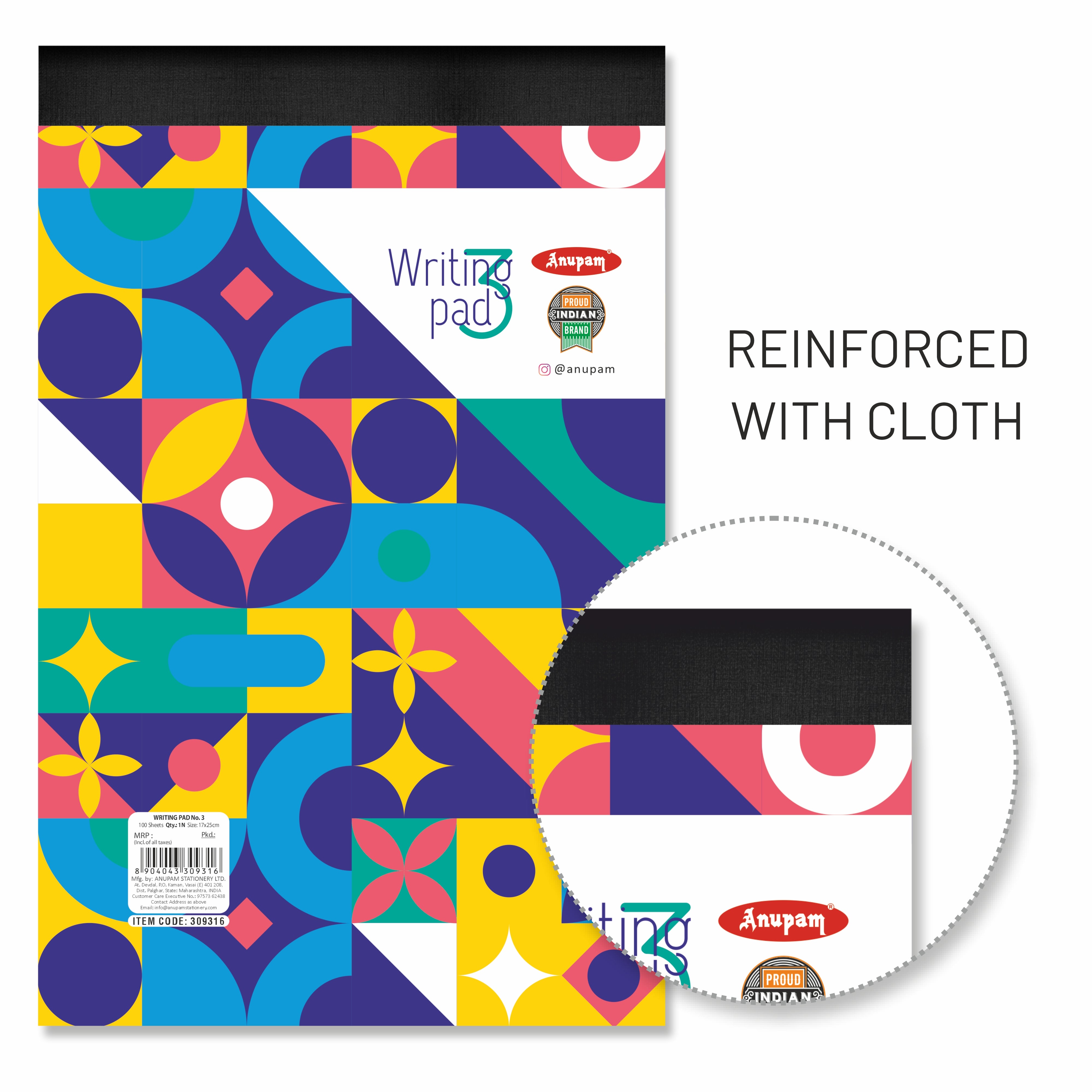 Anupam Writing Pad – Wide Ruled Lined Paper-80 GSM-Micro Perforated with Durable Cardboard Backing for School-College- Office