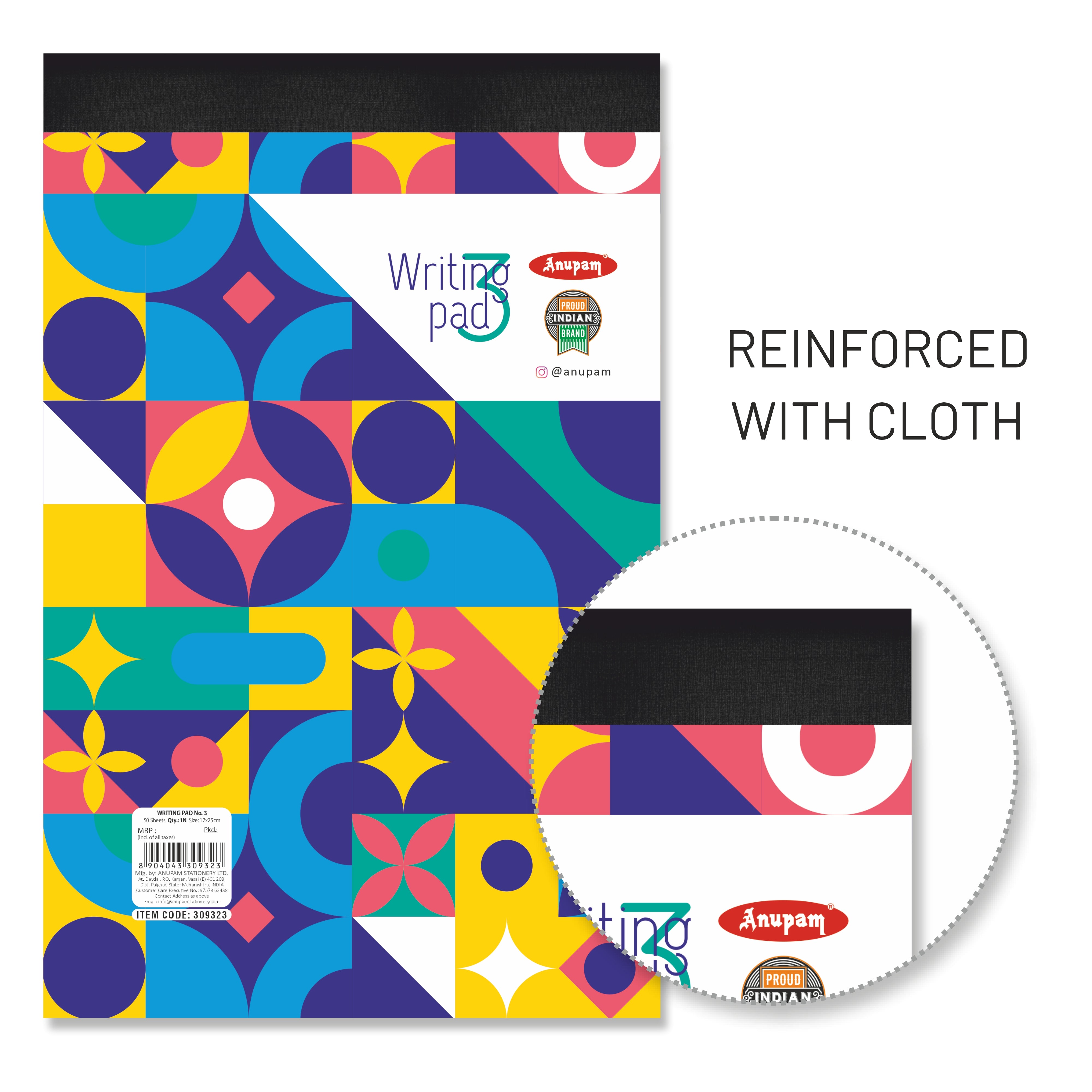 Anupam Writing Pad – Wide Ruled Lined Paper-80 GSM-Micro Perforated with Durable Cardboard Backing for School-College- Office