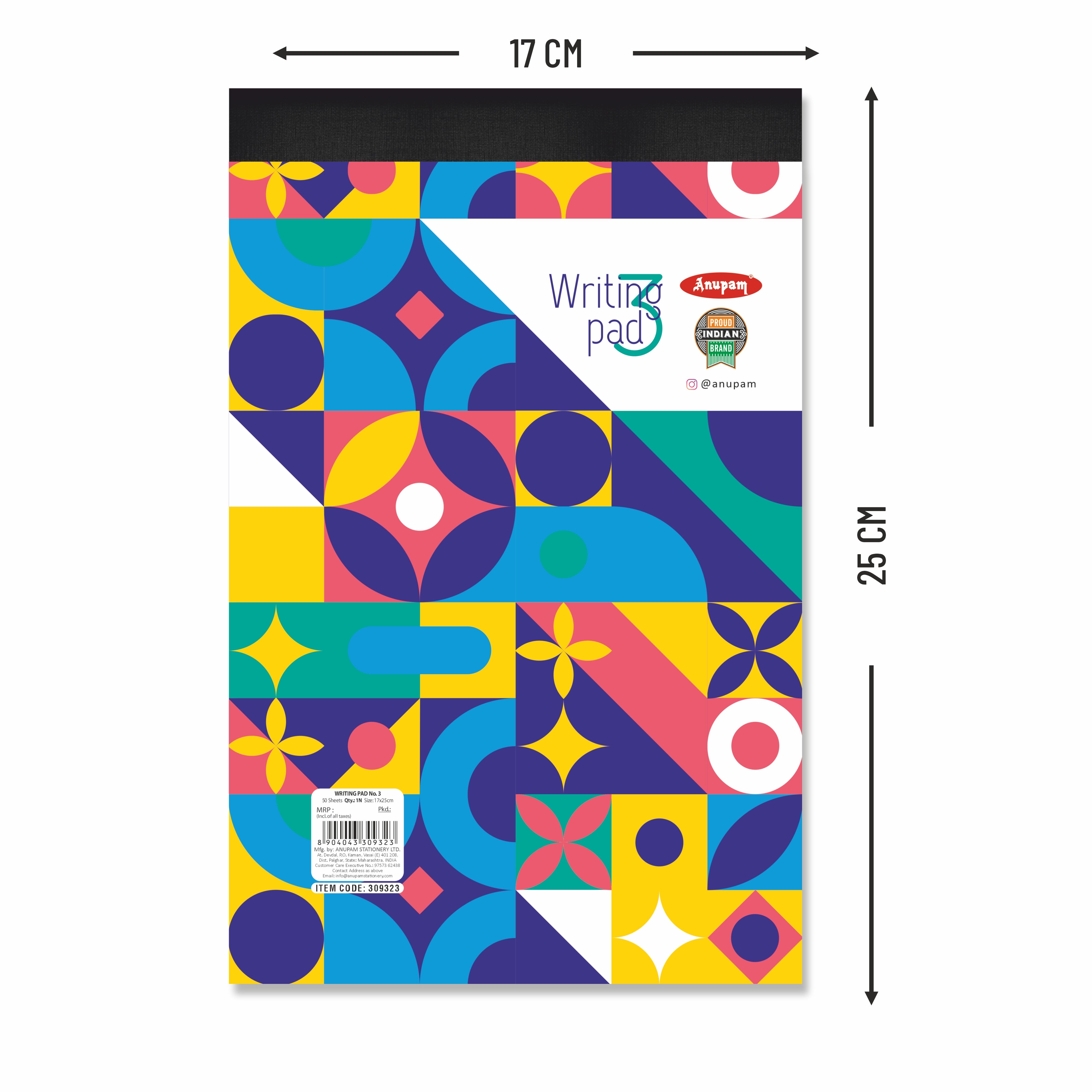 Anupam Writing Pad – Wide Ruled Lined Paper-80 GSM-Micro Perforated with Durable Cardboard Backing for School-College- Office