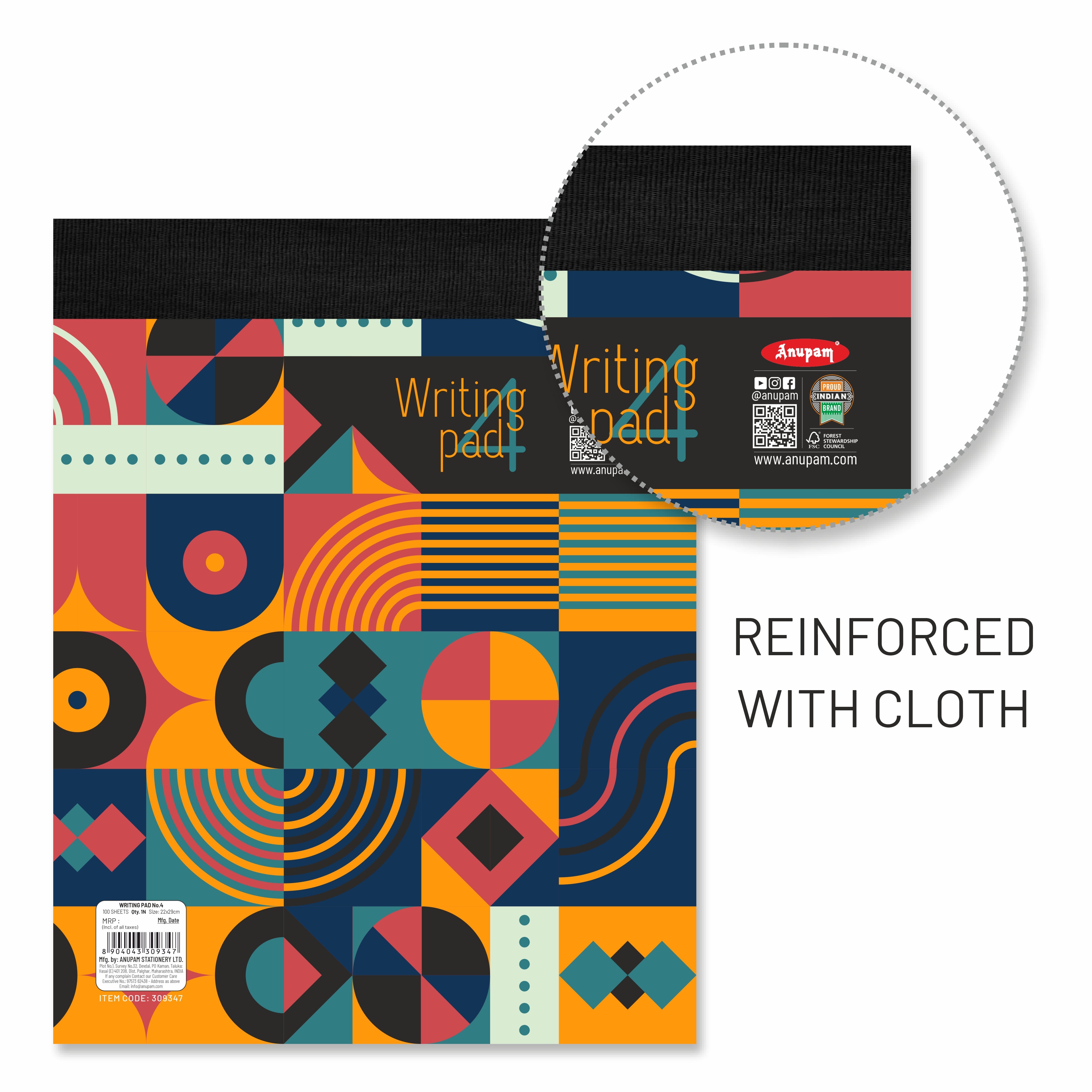 Anupam Writing Pad – Wide Ruled Lined Paper-80 GSM-Micro Perforated with Durable Cardboard Backing for School-College- Office