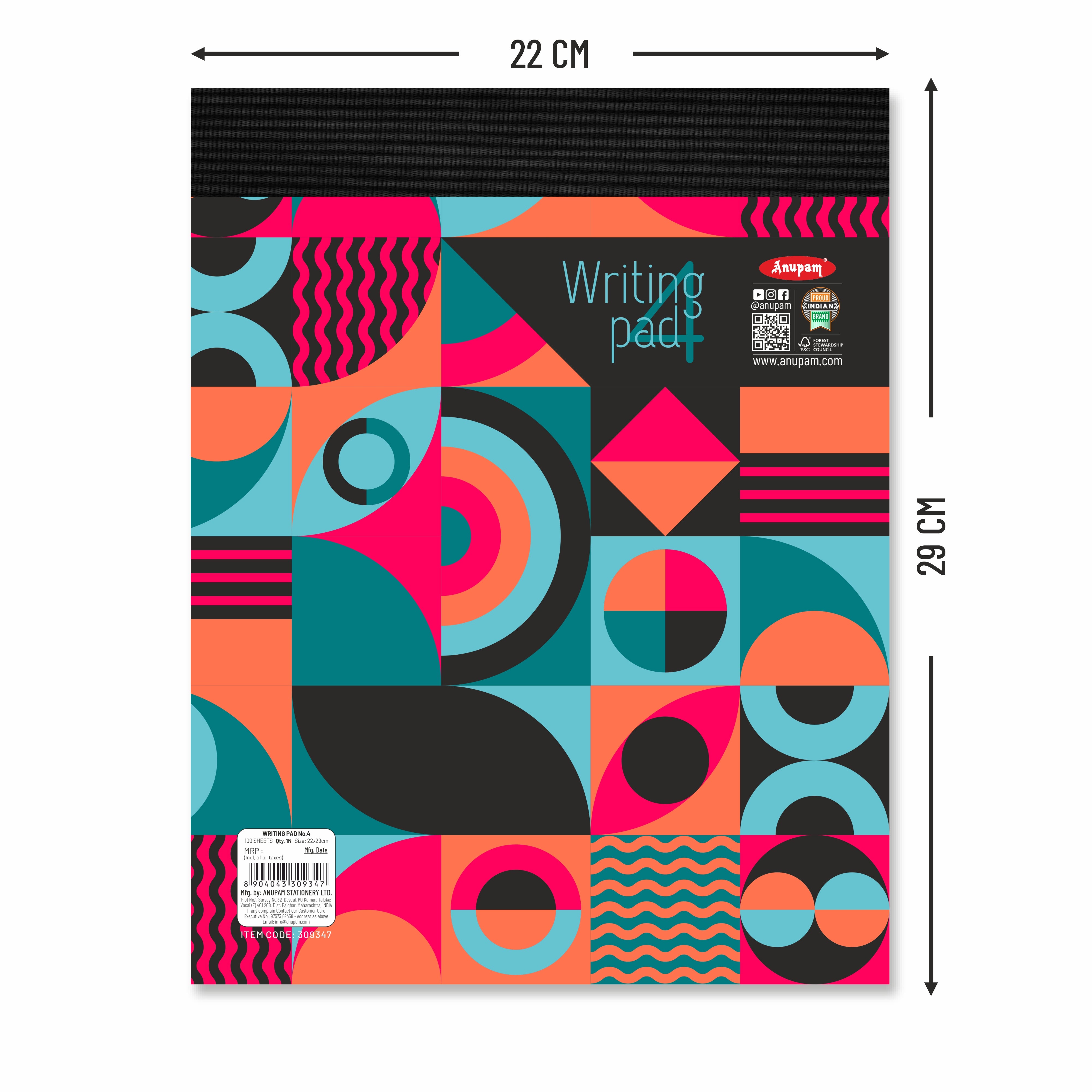 Anupam Writing Pad – Wide Ruled Lined Paper-80 GSM-Micro Perforated with Durable Cardboard Backing for School-College- Office