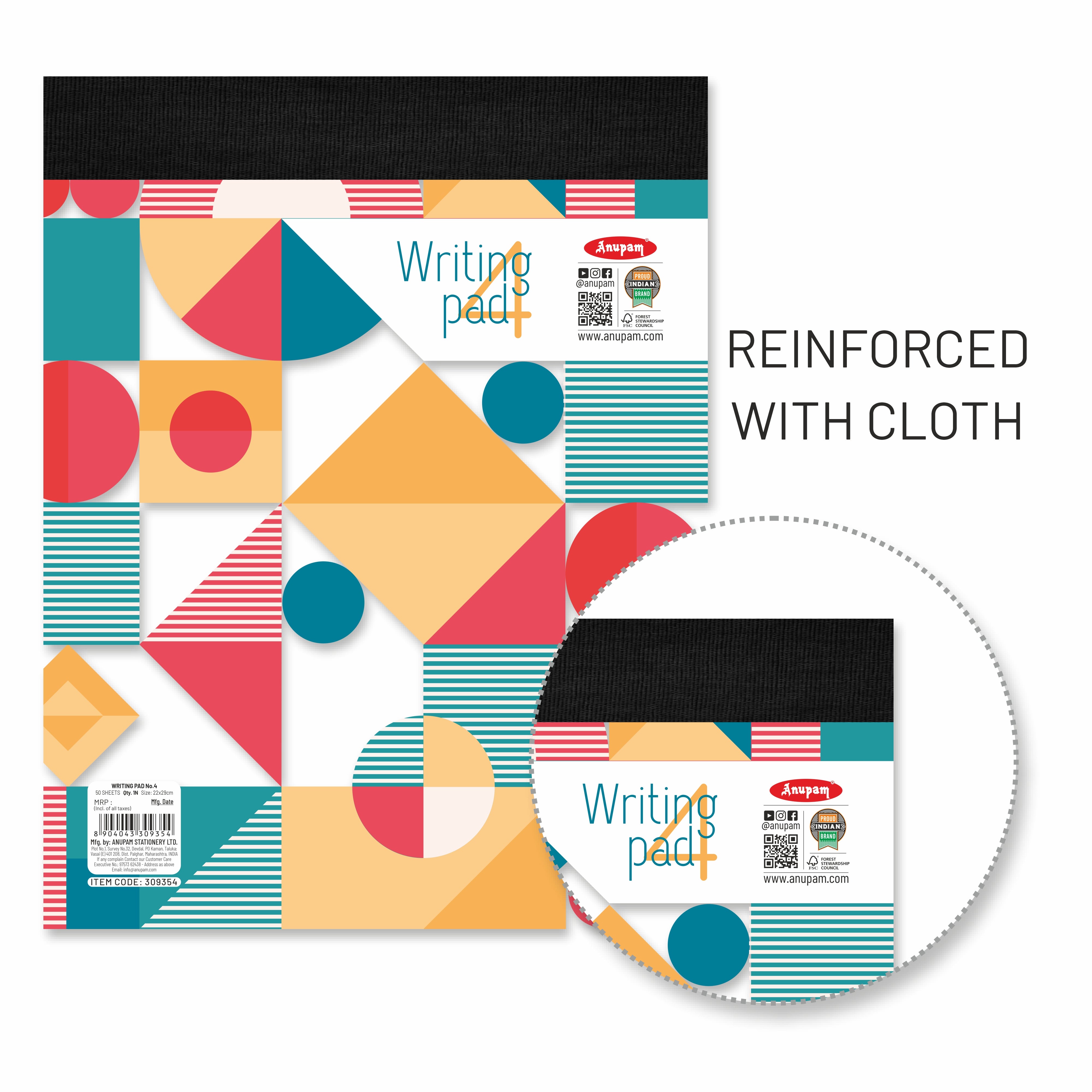 Anupam Writing Pad – Wide Ruled Lined Paper-80 GSM-Micro Perforated with Durable Cardboard Backing for School-College- Office