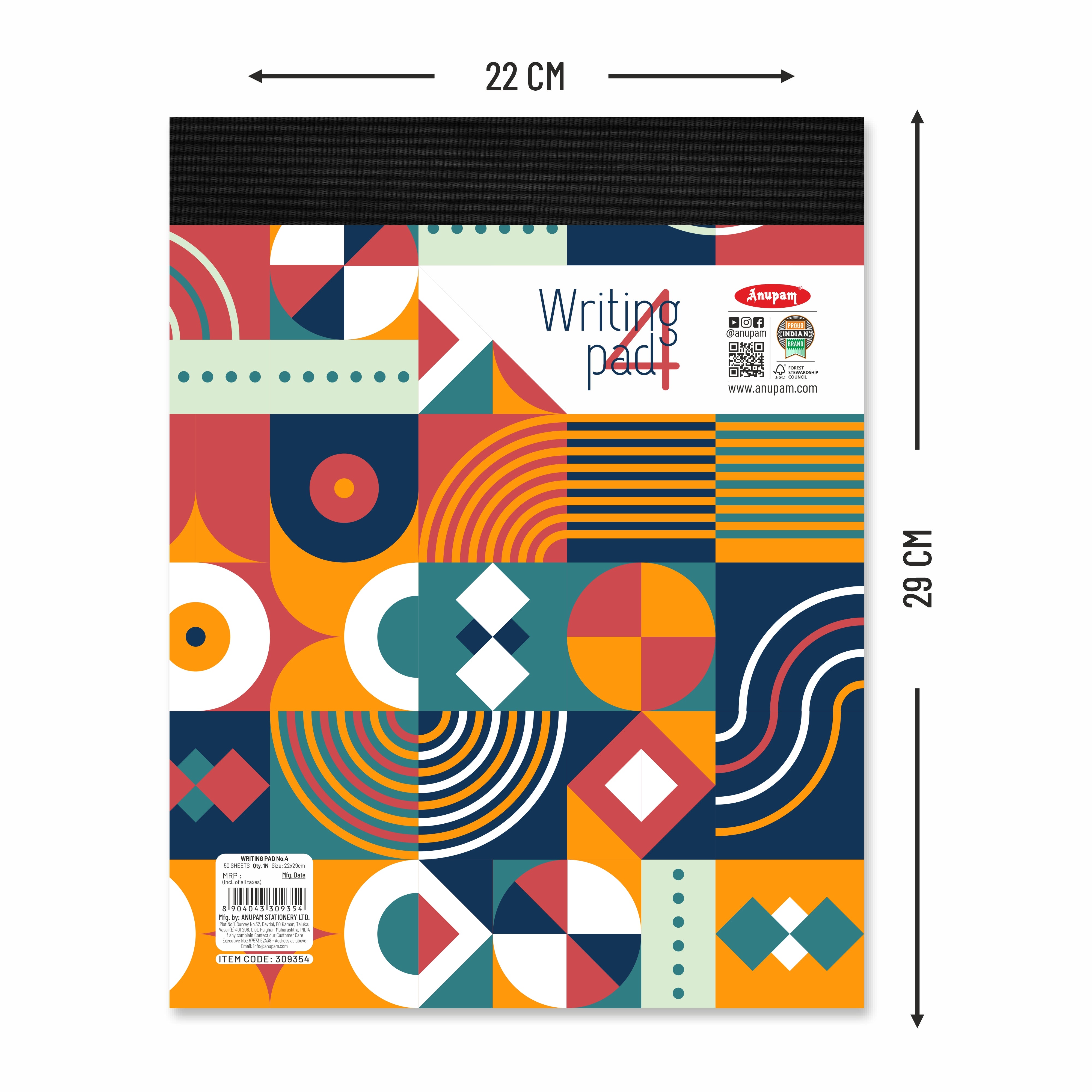 Anupam Writing Pad – Wide Ruled Lined Paper-80 GSM-Micro Perforated with Durable Cardboard Backing for School-College- Office