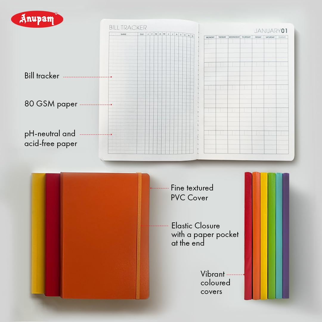 Anupam Hue Journal Ruled A5 Notebook 192 Pages 80Gsm Matte Finish Flexible PVC Cover Journal for Unisex, Daily Journal Notebook